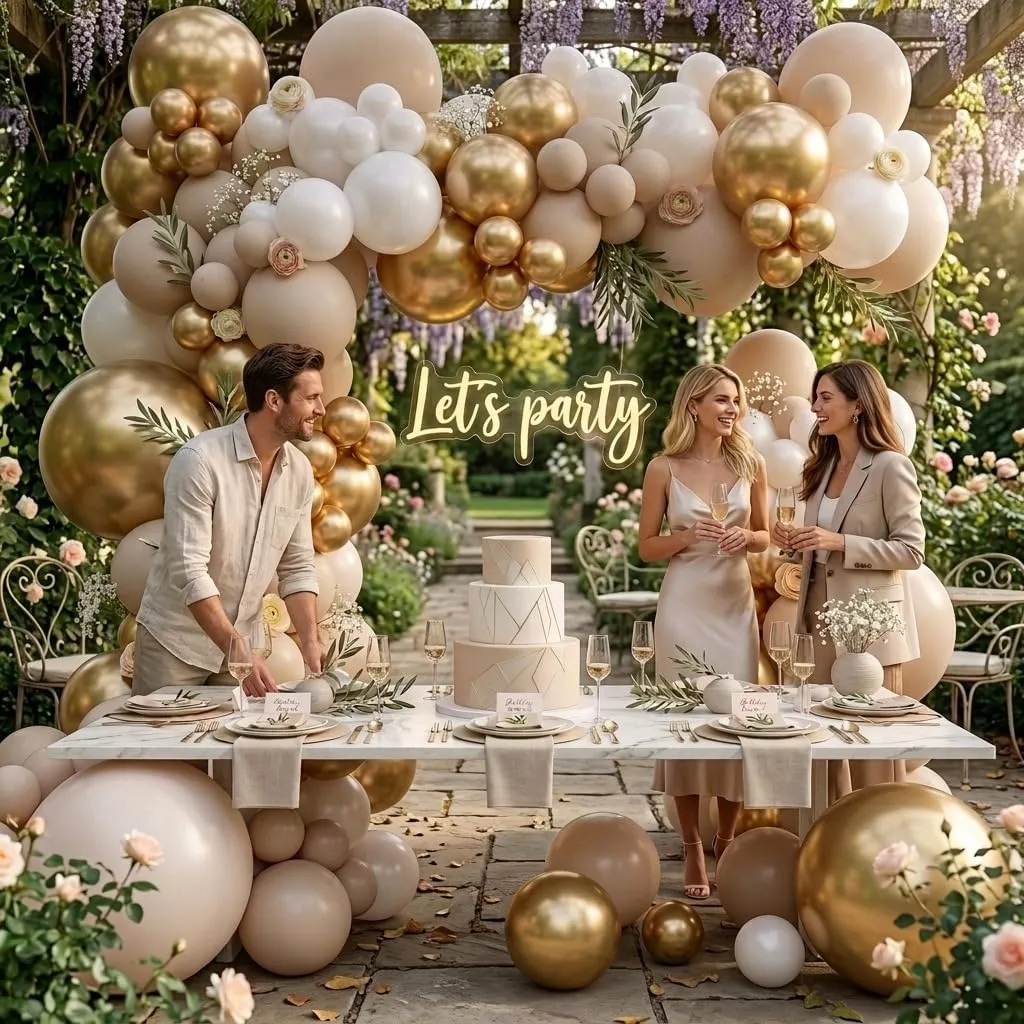 Netnology Kit Arco Palloncini Oro Bianco e Sabbia, 102 Pezzi - immagine 5