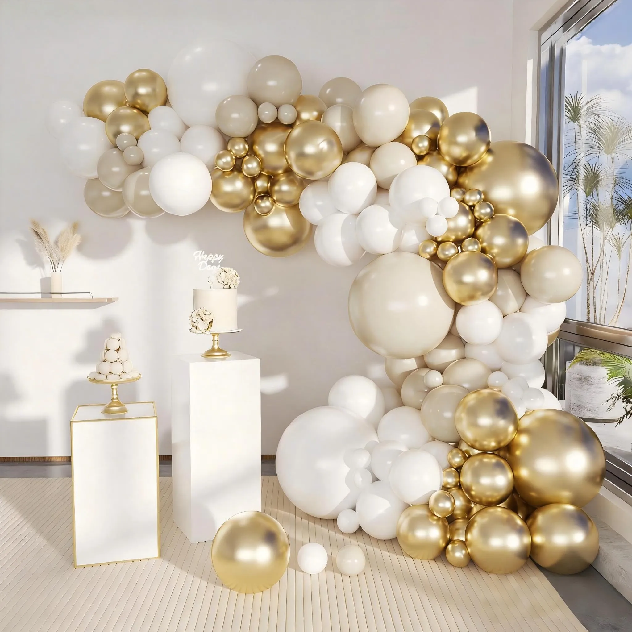 Netnology Kit Arco Palloncini Oro Bianco e Sabbia, 102 Pezzi - immagine 6