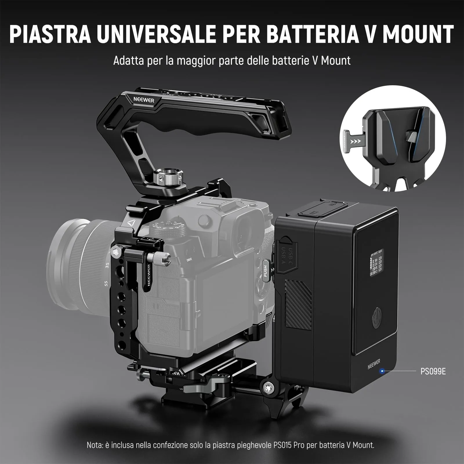 NEEWER Piastra Batteria V Mount Pieghevole con Base Tipo Arca, PS015 PRO - immagine 2