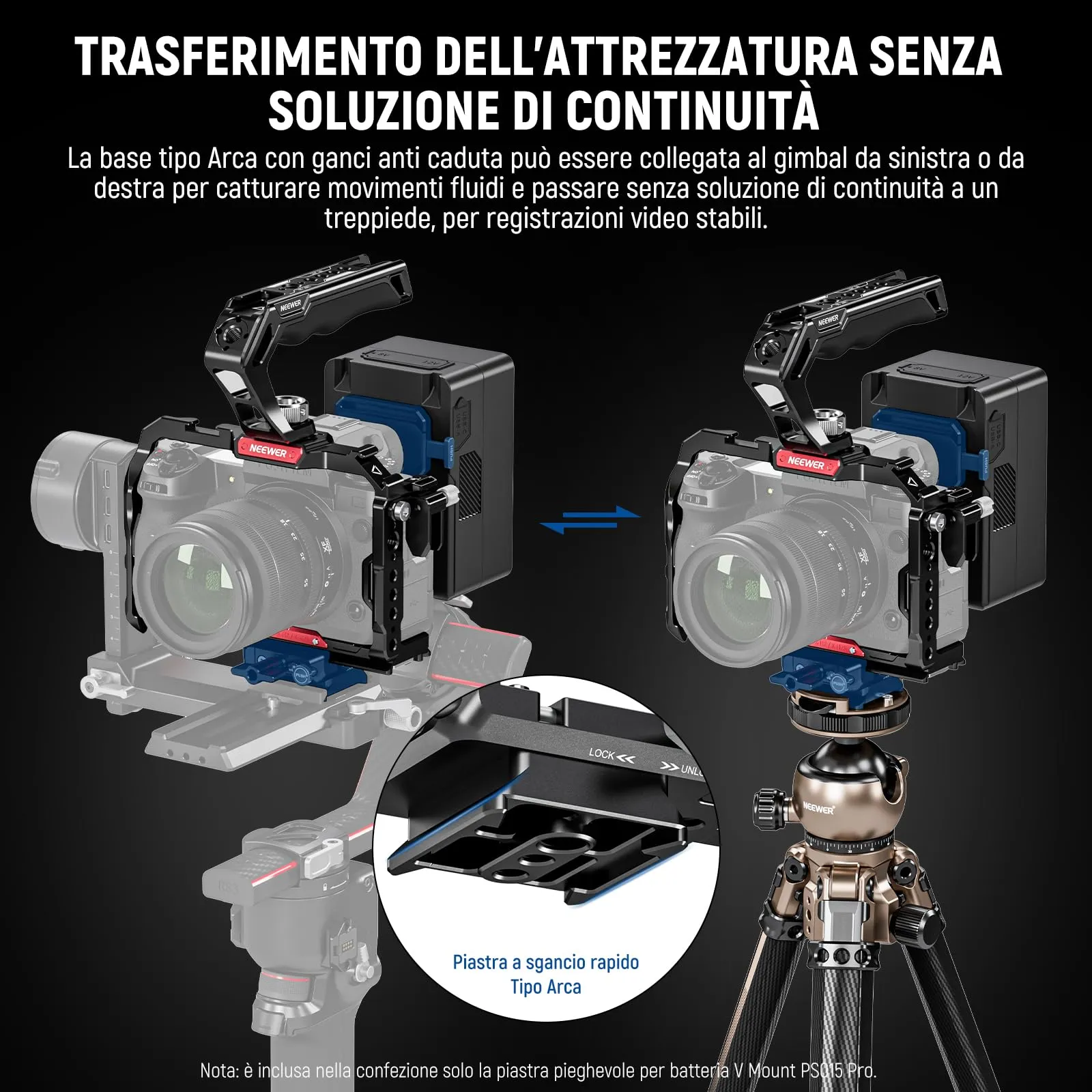 NEEWER Piastra Batteria V Mount Pieghevole con Base Tipo Arca, PS015 PRO - immagine 5