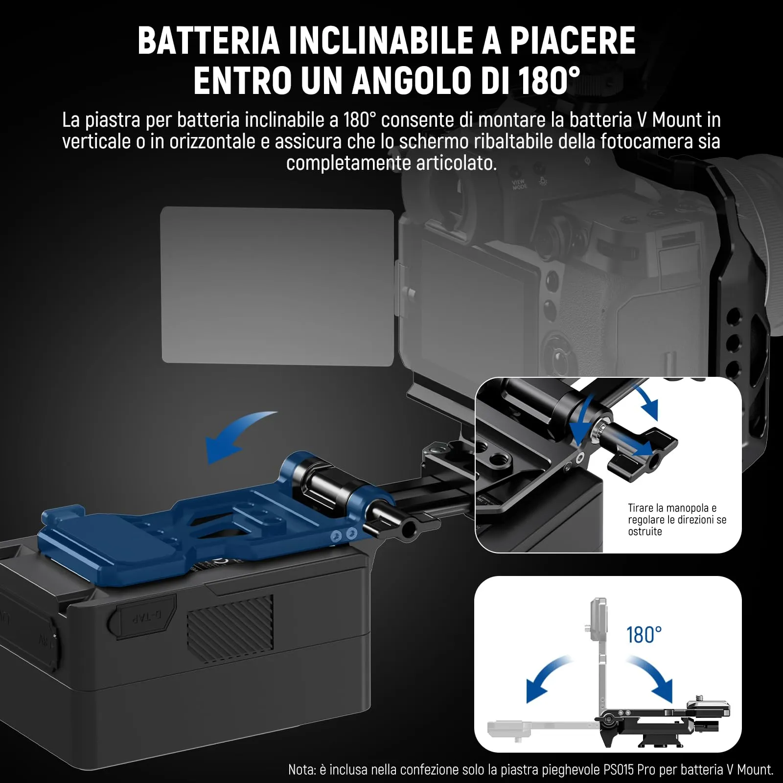 NEEWER Piastra Batteria V Mount Pieghevole con Base Tipo Arca, PS015 PRO - immagine 7