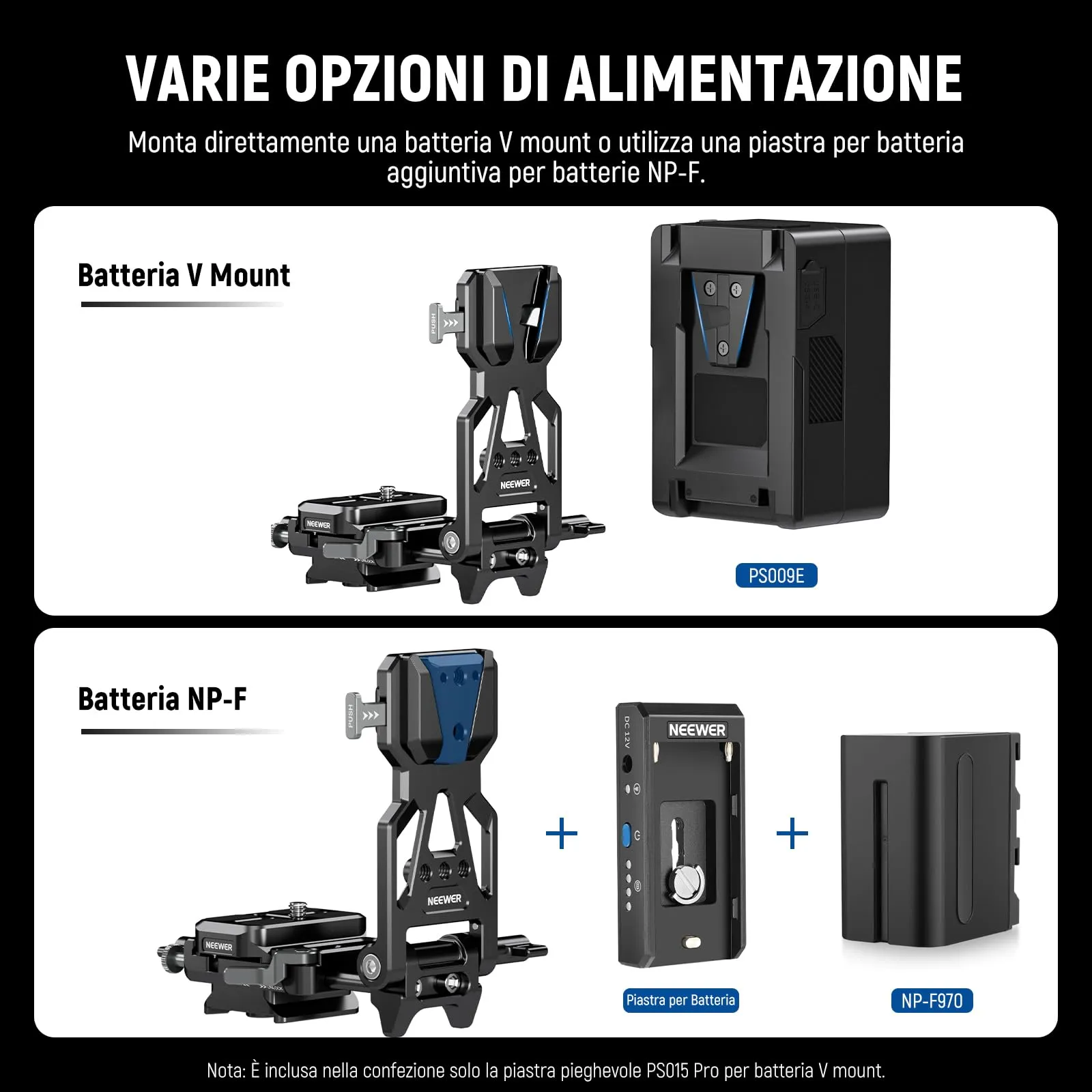 NEEWER Piastra Batteria V Mount Pieghevole con Base Tipo Arca, PS015 PRO - immagine 8