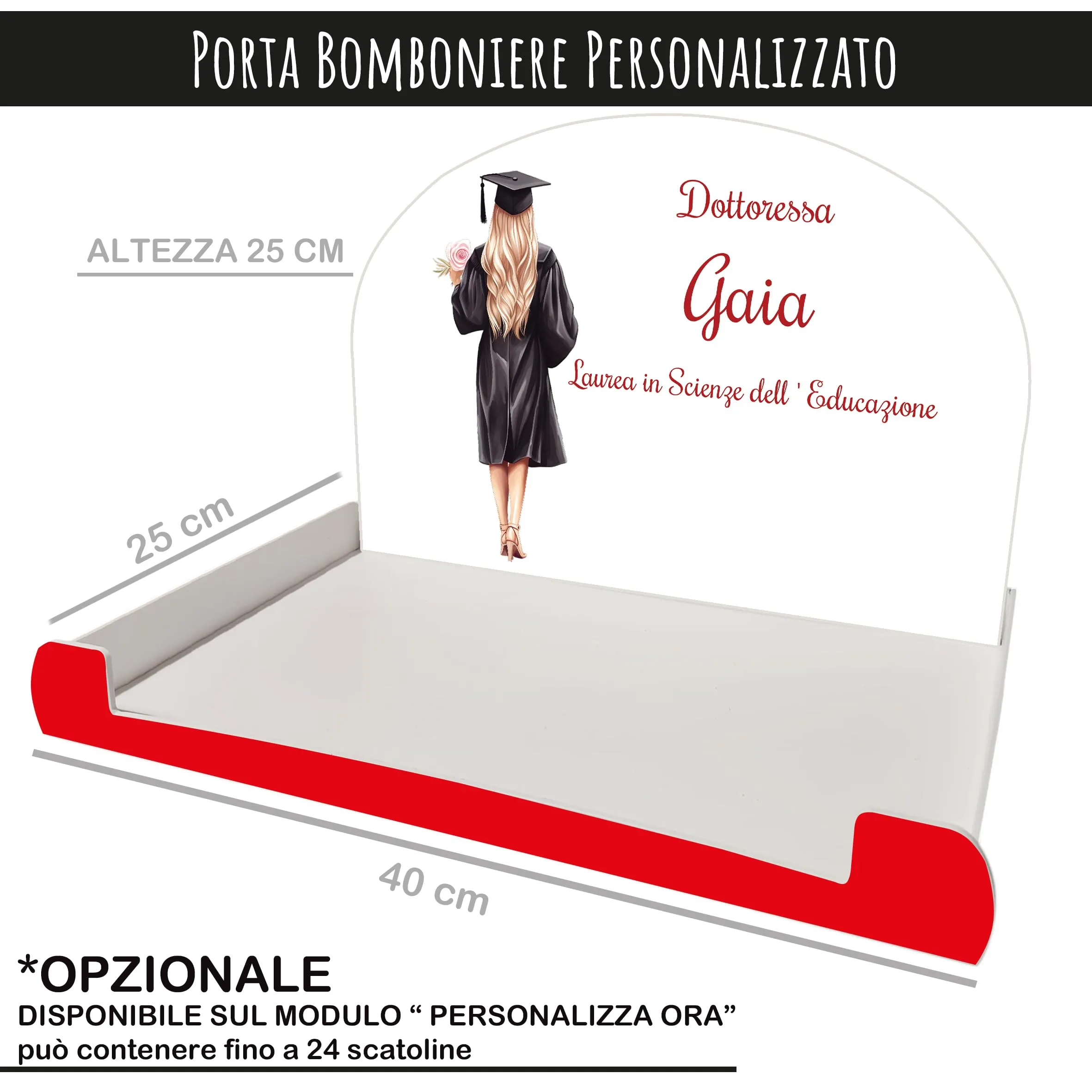 PV Grafik 24 Bomboniere Laurea Personalizzate con Nome, Scatoline Portaconfetti complete di Bigliettini e Nastri (Nica L1) - immagine 3