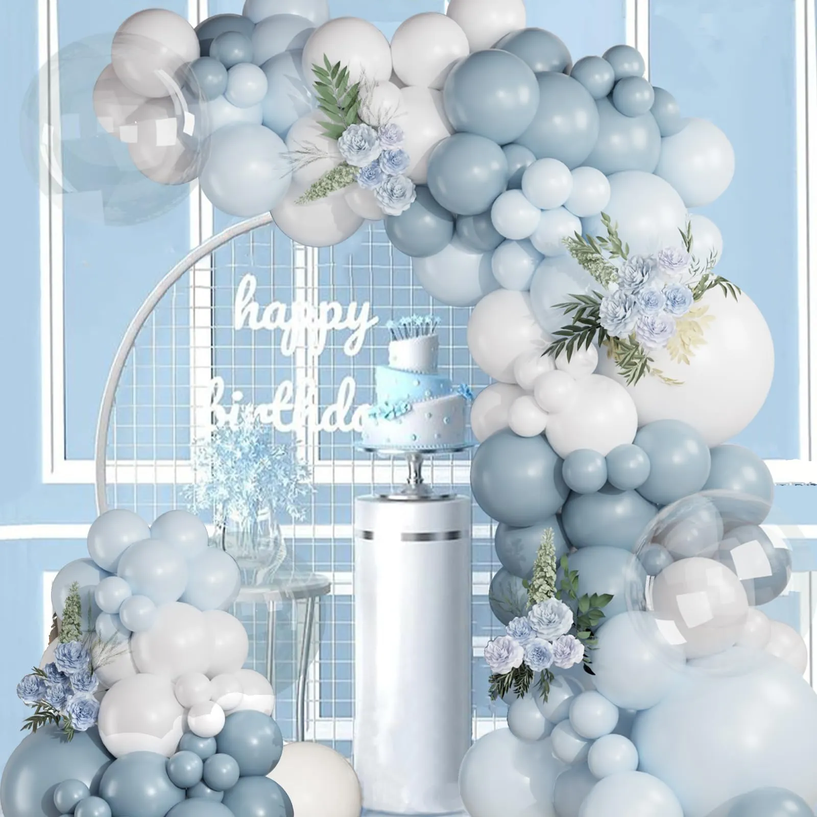 Netnology Kit Arco Ghirlanda di Palloncini Blu e Bianco, 122 Pezzi, H5026-104B - immagine 8
