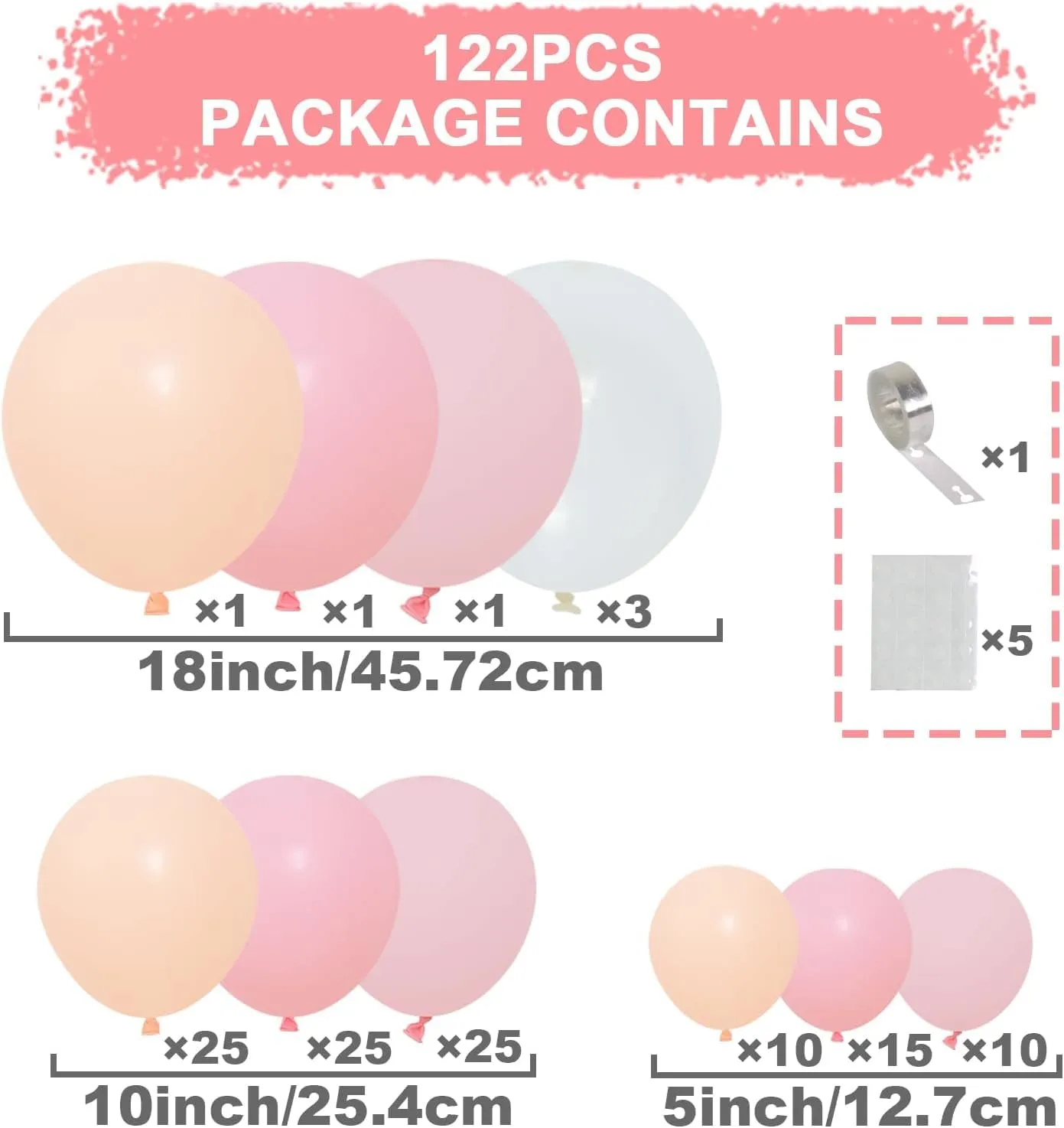 Netnology Kit Arco Ghirlanda Palloncini Rosa Nudo, 122 Pezzi - immagine 2