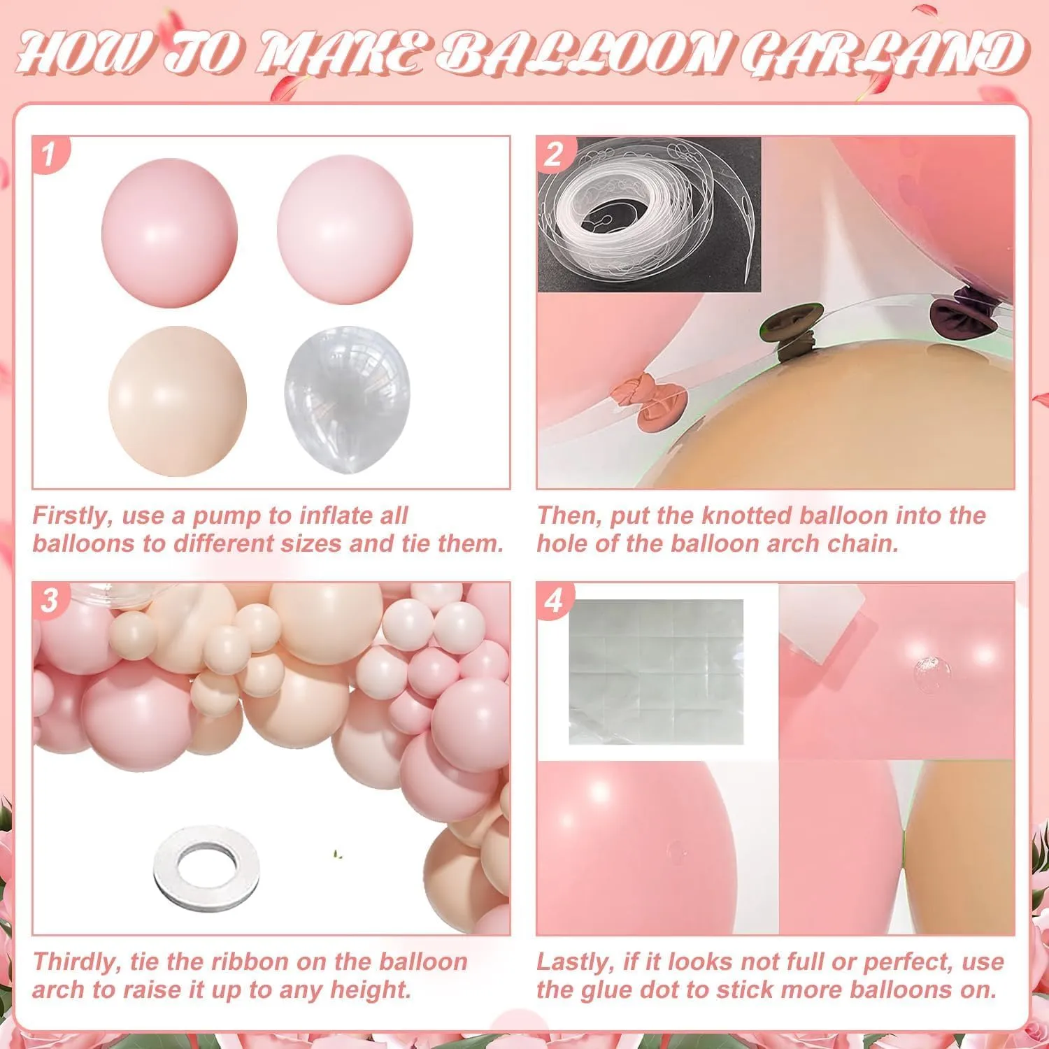 Netnology Kit Arco Ghirlanda Palloncini Rosa Nudo, 122 Pezzi - immagine 7