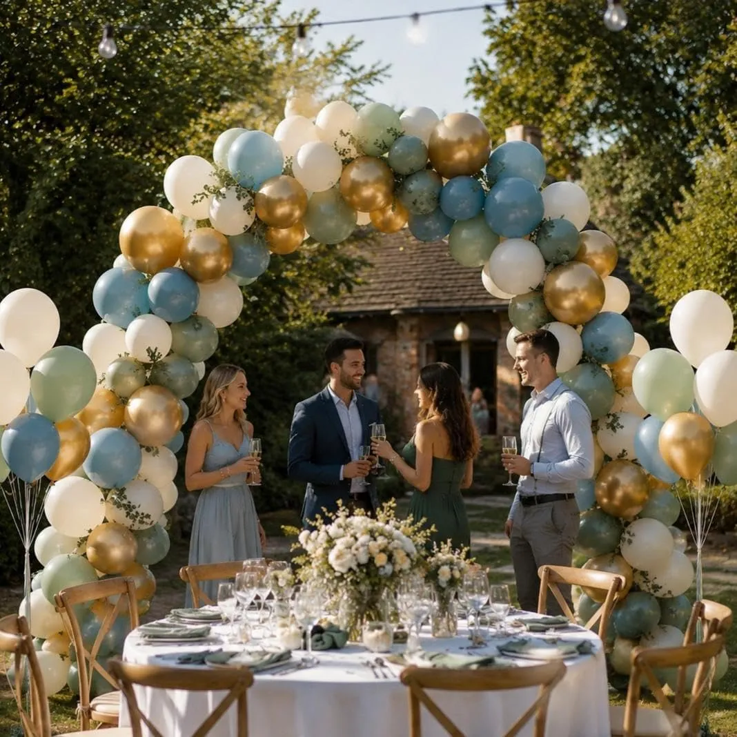 Netnology Kit Arco Ghirlanda di Palloncini Verde Salvia, Blu Polvere, Bianco Sabbia e Oro, 119 Pezzi - immagine 8