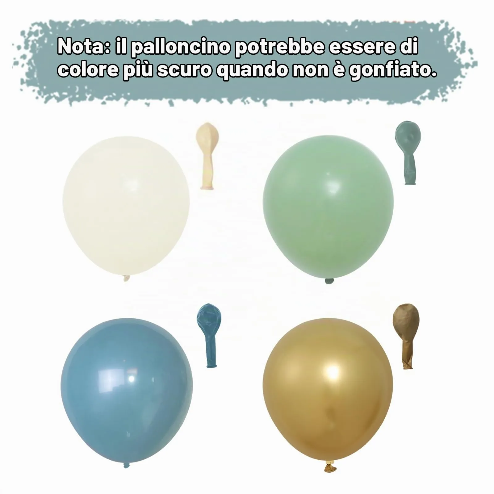 Netnology Kit Arco Ghirlanda di Palloncini Verde Salvia, Blu Polvere, Bianco Sabbia e Oro, 119 Pezzi - immagine 9