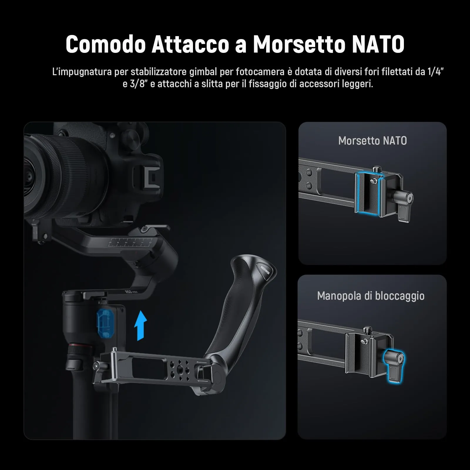NEEWER Basic Adjustable Gimbal Handle for DJI Ronin RS4 Mini RS4 RS4 Pro RS3 Mini RS3 Pro RS2 RSC2, CA143 - immagine 3