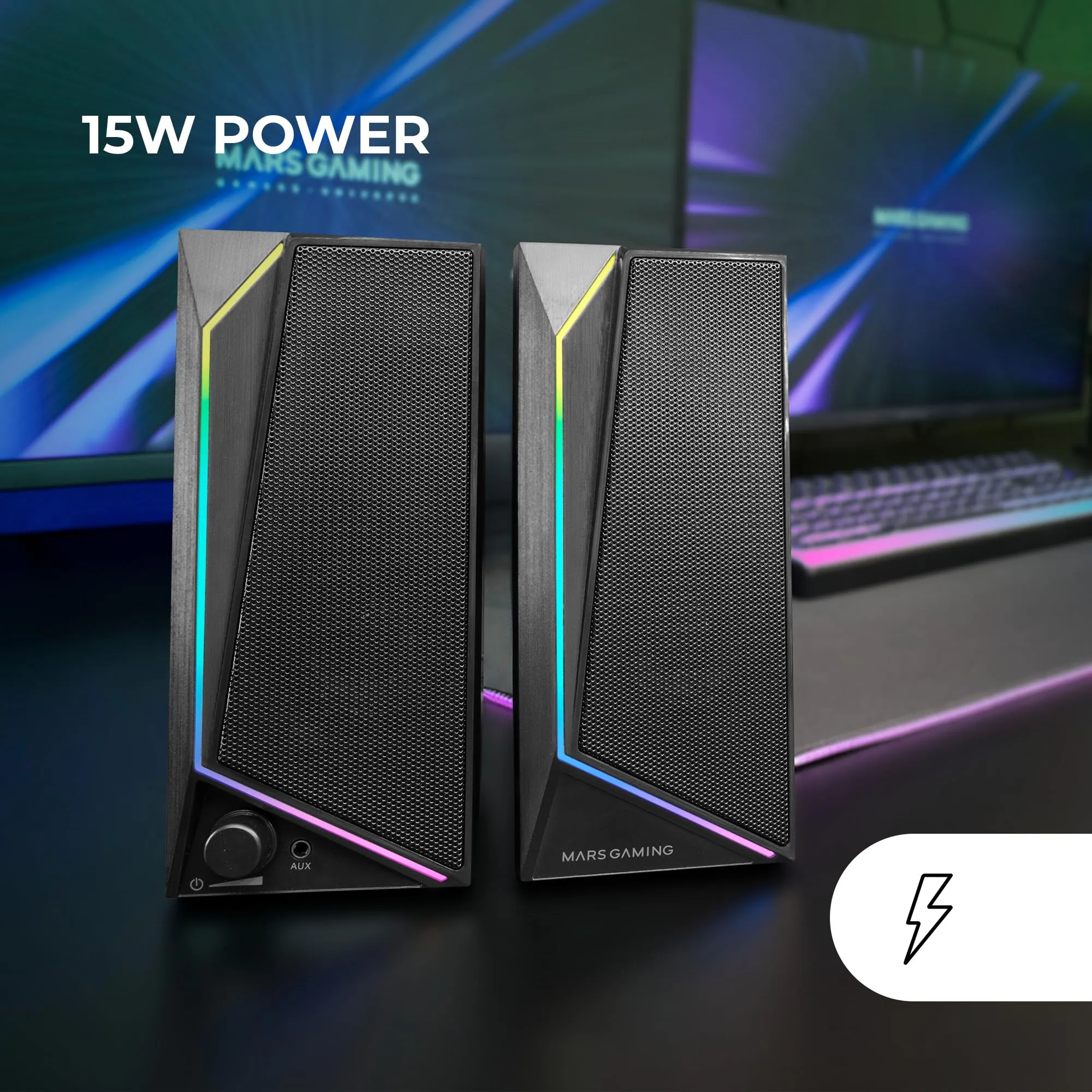 Mars Gaming MS72 Altoparlanti Gaming 15W RGB Flow, Nero - immagine 2