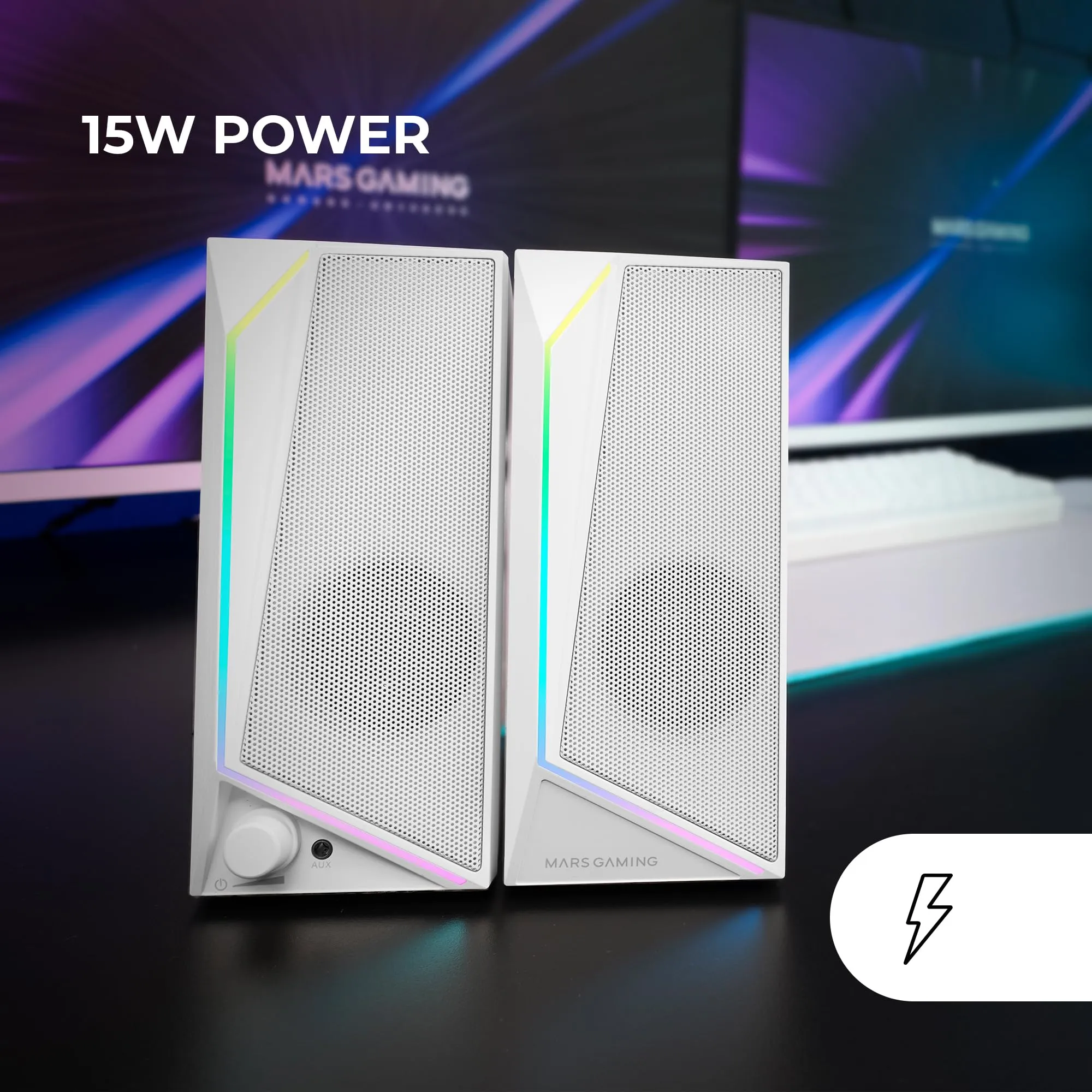 Mars Gaming MS72 Altoparlanti Gaming 15W RGB Flow, Bianco - immagine 2