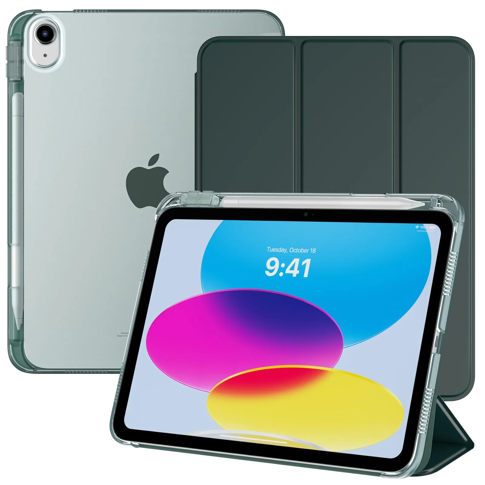 TiMOVO Custodia per iPad 11 Gen 11" (A3354 A3355 A3356) e iPad 10 Gen 10,9" (A2696 A2757 A2777 A3162), Verde Scuro - immagine 1