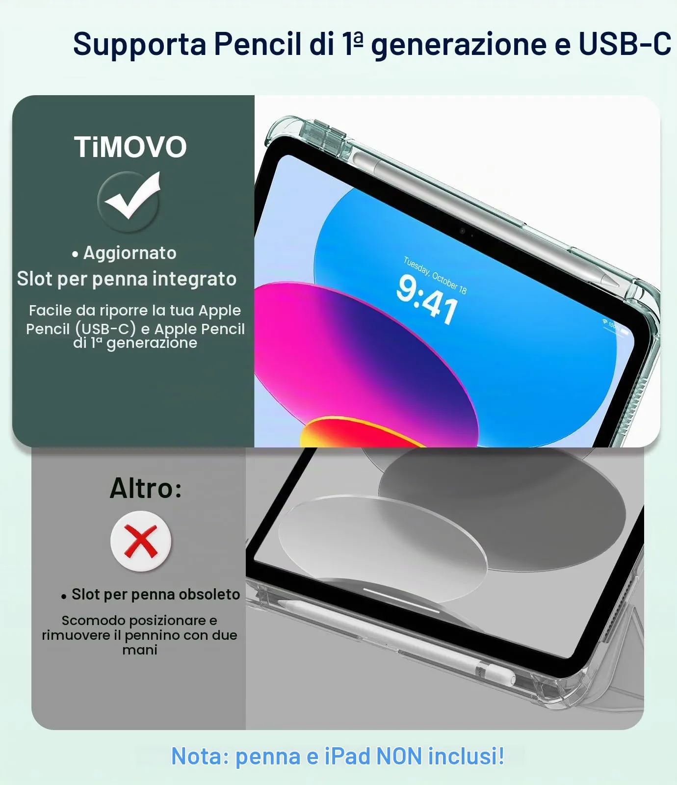 TiMOVO Custodia per iPad 11 Gen 11" (A3354 A3355 A3356) e iPad 10 Gen 10,9" (A2696 A2757 A2777 A3162), Verde Scuro - immagine 3