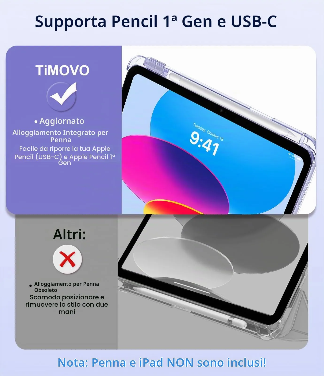 TiMOVO Custodia per iPad 11" (A16) 2025 / iPad 10.9" 10ª Generazione, Lavanda Viola - immagine 3