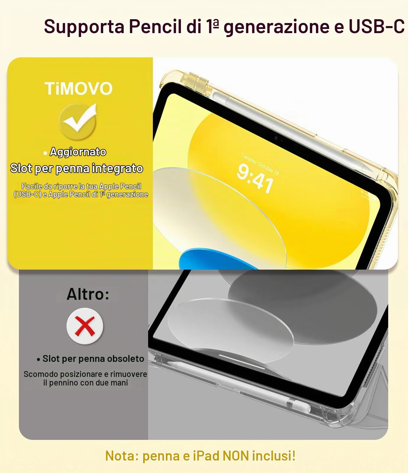 TiMOVO Custodia per iPad 11 Gen 11" e iPad 10 Gen 10,9", Giallo Chiaro - immagine 3