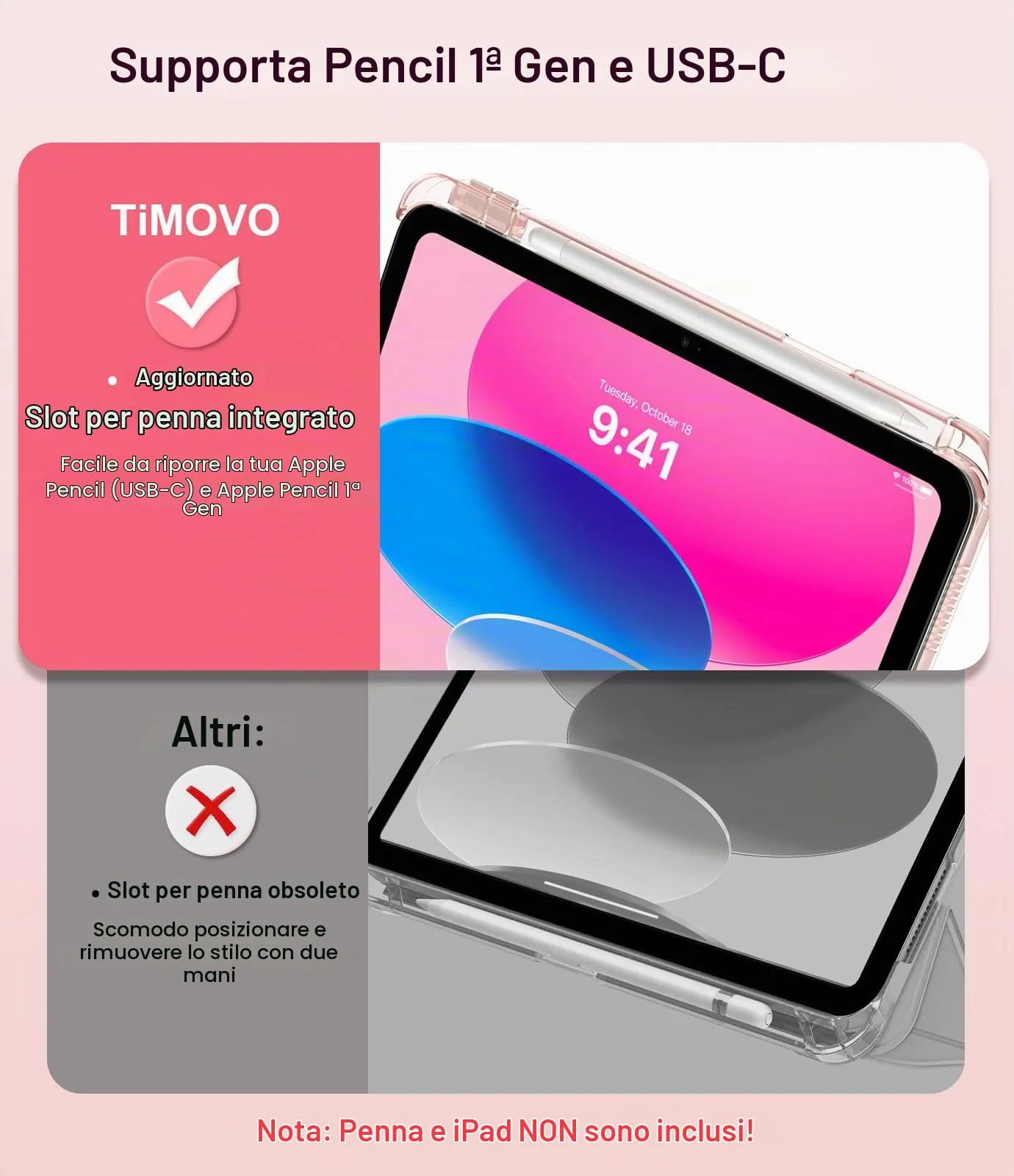 TiMOVO Custodia per iPad 11 Gen 11" e iPad 10 Gen 10,9" (A3354 A3355 A3356 A2696 A2757 A2777 A3162), Oro Rosa - immagine 3