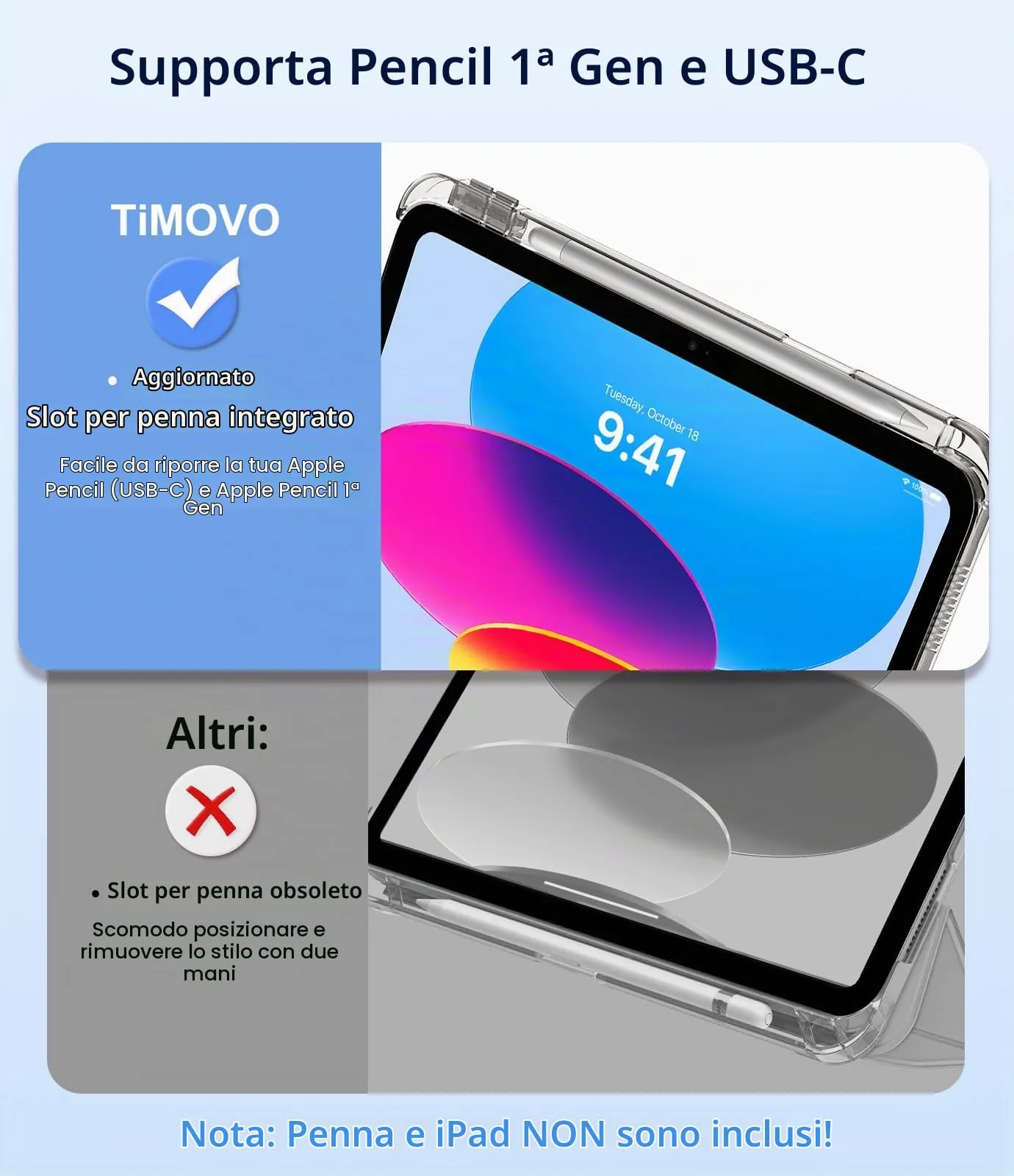 TiMOVO Custodia per iPad 11" (A16) e iPad 10 Generazione 10,9", Nero - immagine 3