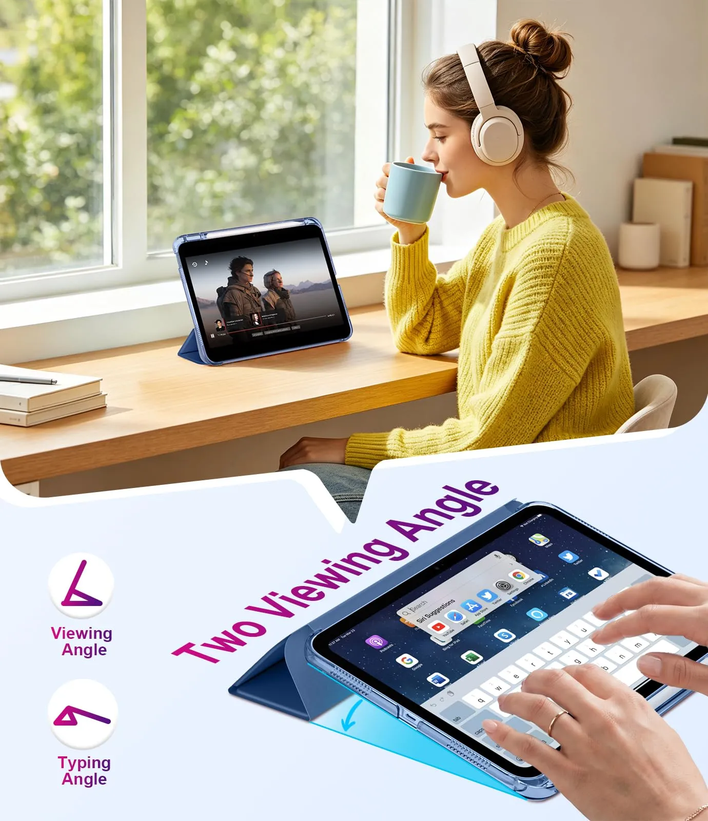 TiMOVO Cover per iPad 11" (11ª Gen 2025) e iPad 10,9" (10ª Gen 2022), Grigio Blu - immagine 5