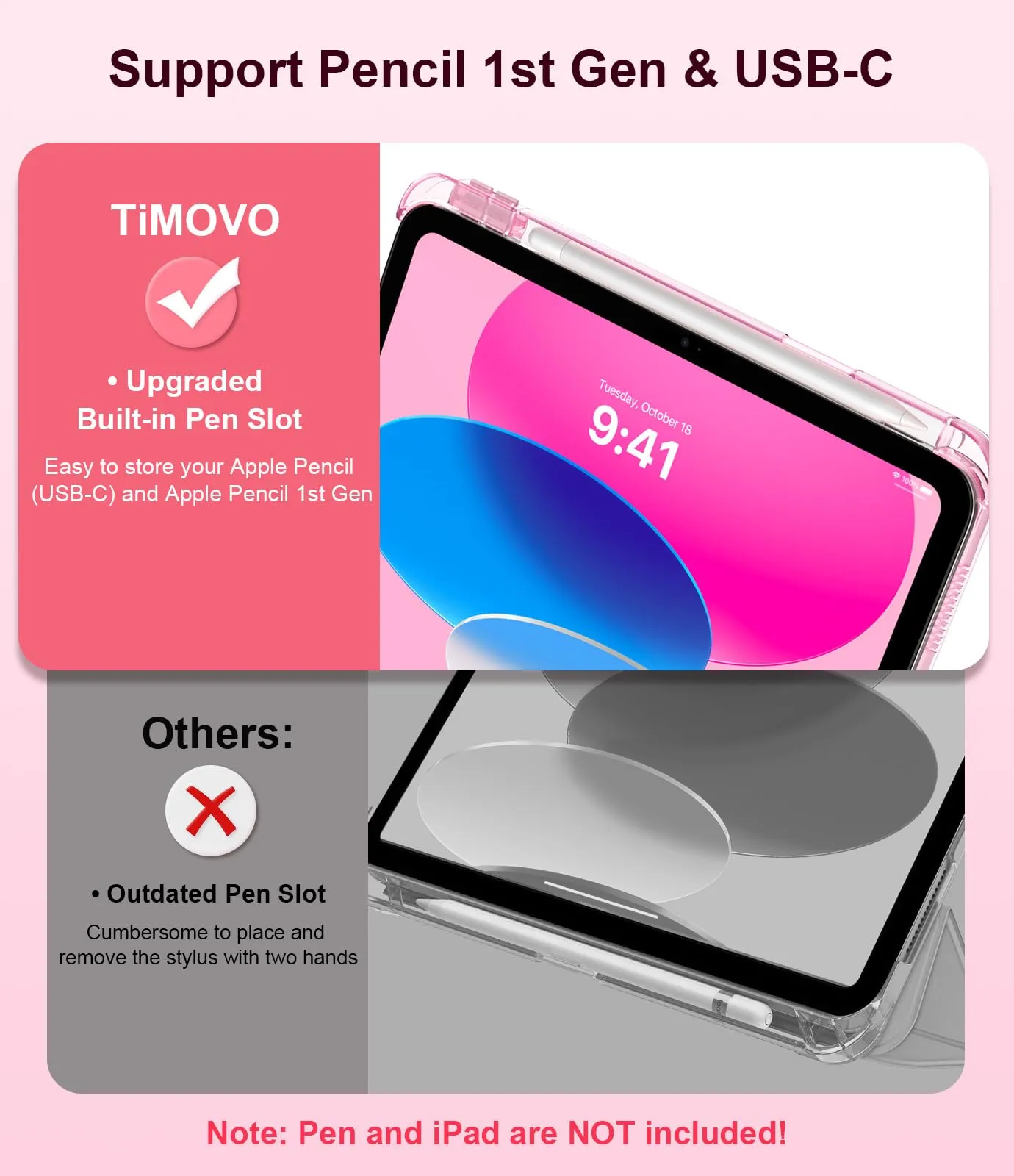 TiMOVO Cover Custodia per iPad A16 11"/10 Gen 10,9", Fiore Rosa - immagine 3