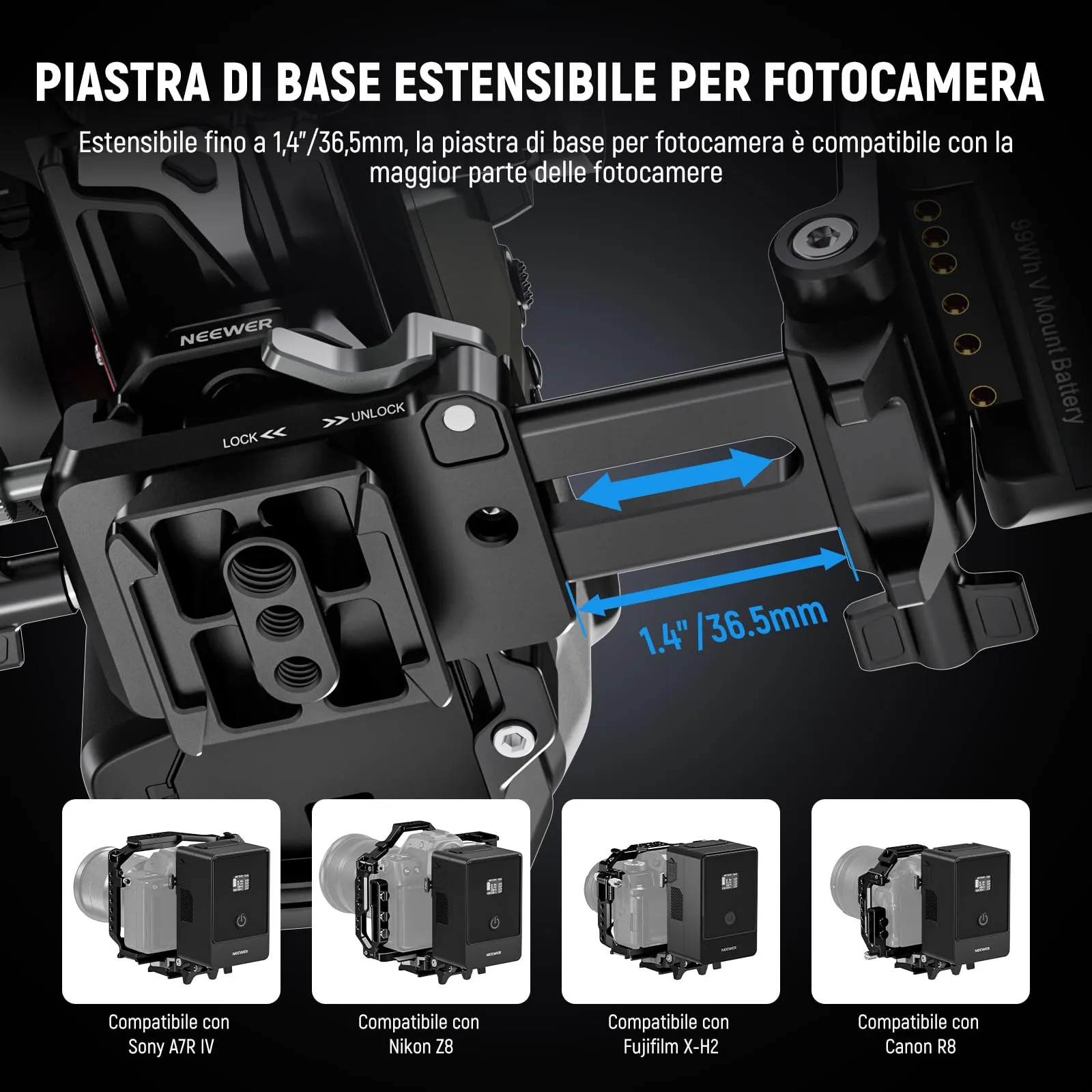 NEEWER Piastra per Batteria V Mount con Rilascio Rapido Tipo Arca - immagine 6