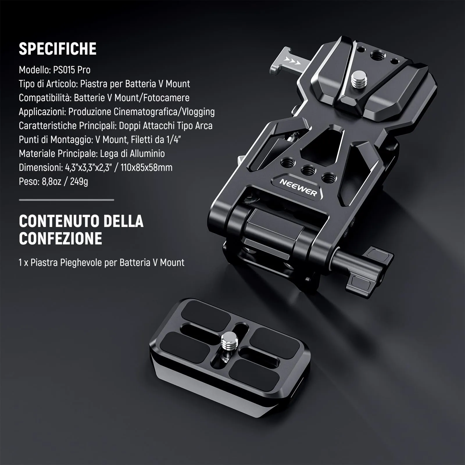 NEEWER Piastra per Batteria V Mount con Rilascio Rapido Tipo Arca - immagine 9