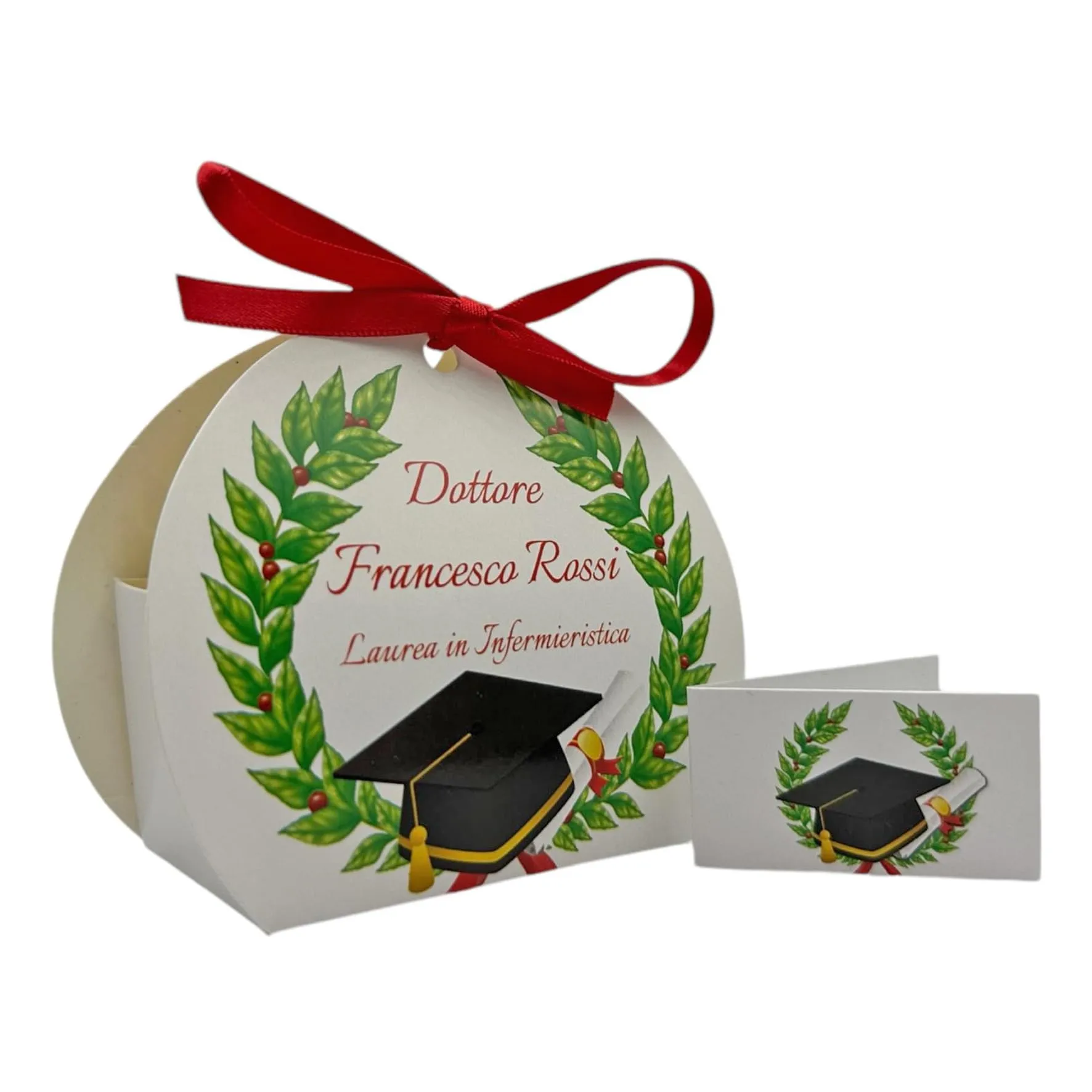 PV Grafik 24 Bomboniere Laurea Personalizzate con Nome, Scatoline Portaconfetti con Bigliettini e Nastri (Tunna L8) - immagine 1