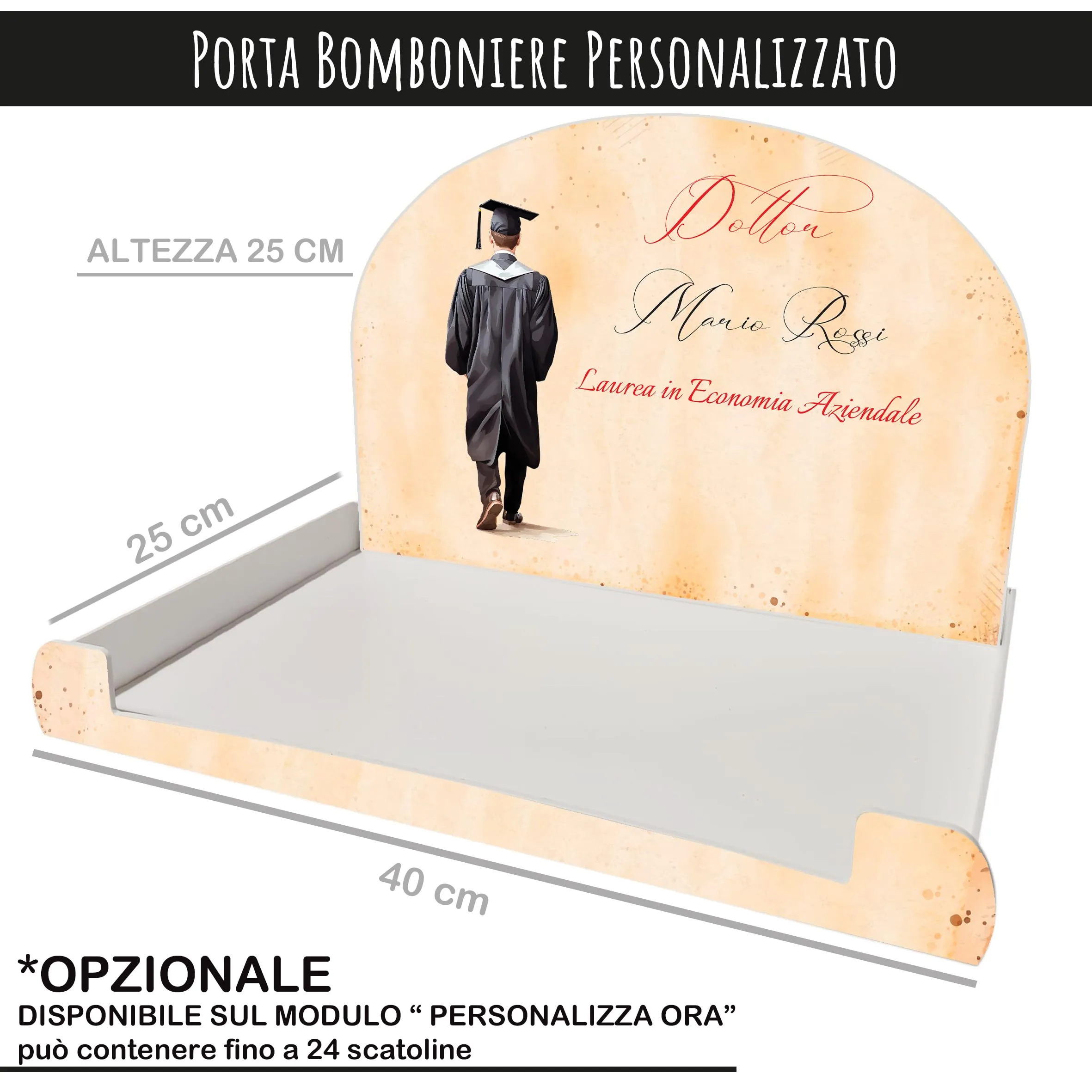 PV Grafik Bomboniere Laurea Personalizzate con Nome, Scatoline Portaconfetti con Bigliettini e Nastri, Set da 24 (Nica 6L) - immagine 3