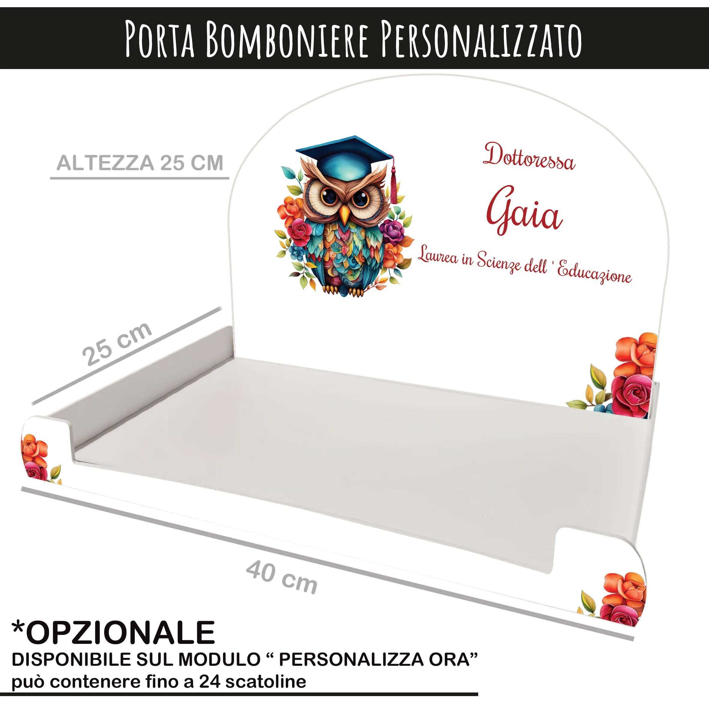 PV Grafik Bomboniere Laurea Personalizzate con Nome, Scatoline Portaconfetti con Bigliettini e Nastri, Nica 3L (Set da 24) - immagine 3