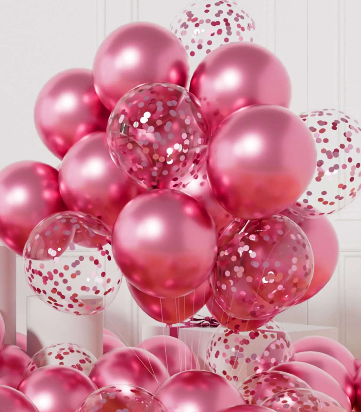 AULE Palloncini Rosa Metallizzati e con Coriandoli, 42 Pezzi, 30cm - immagine 1