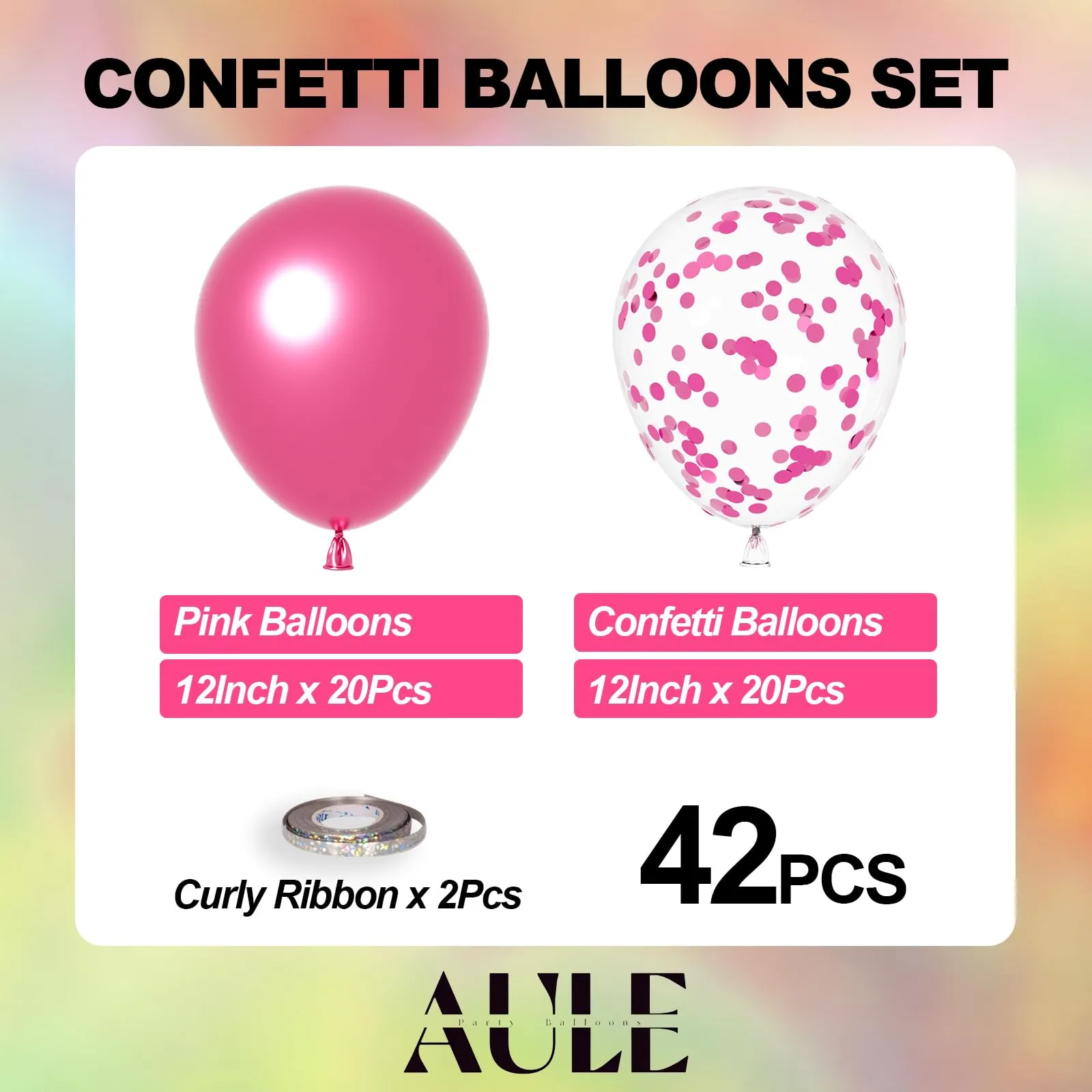 AULE Palloncini Rosa Metallizzati e con Coriandoli, 42 Pezzi, 30cm - immagine 2