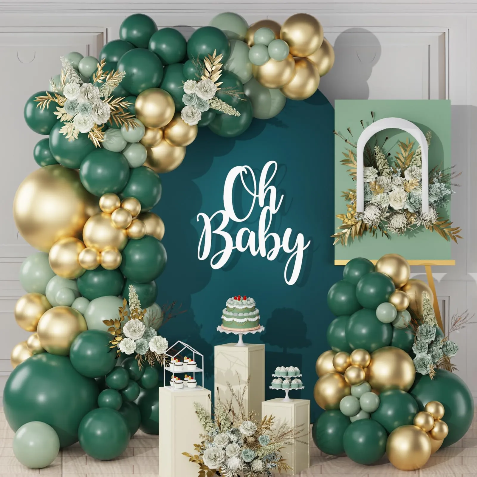 Netnology Kit Ghirlanda Arco Palloncini Verde Scuro e Oro, 119 Pezzi - immagine 1