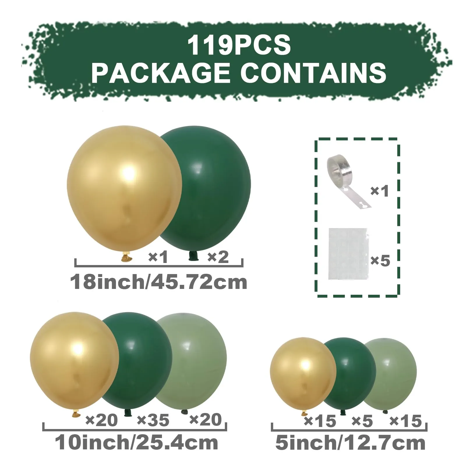 Netnology Kit Ghirlanda Arco Palloncini Verde Scuro e Oro, 119 Pezzi - immagine 2