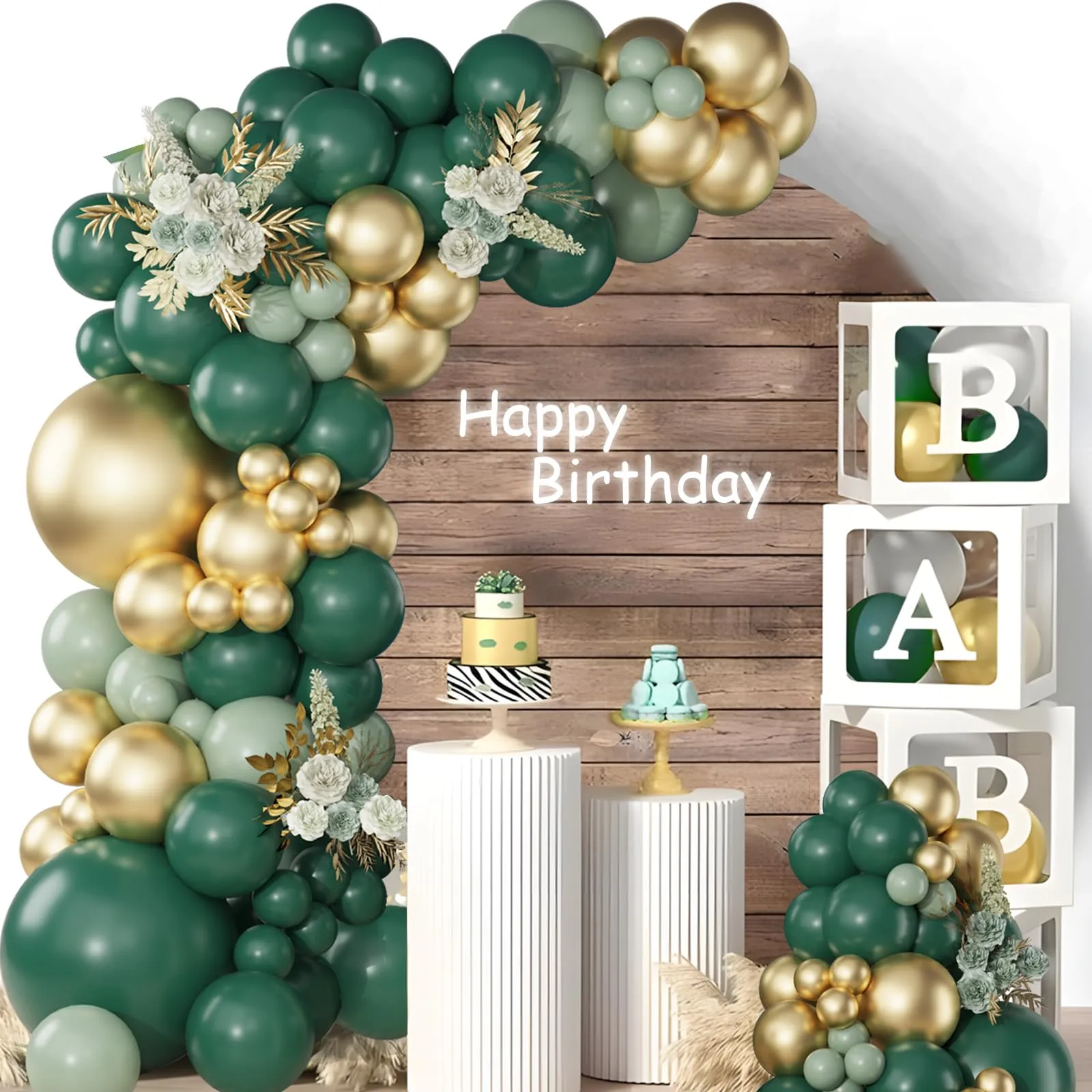 Netnology Kit Ghirlanda Arco Palloncini Verde Scuro e Oro, 119 Pezzi - immagine 3