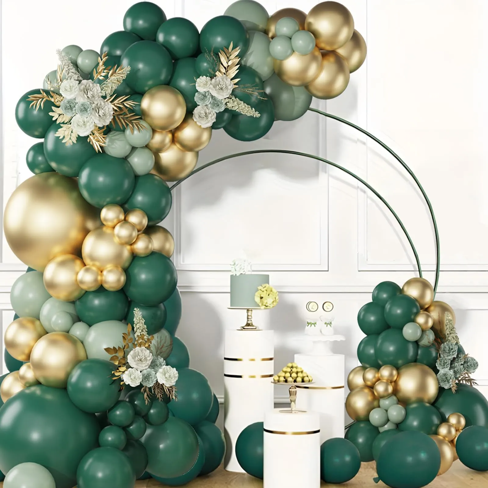 Netnology Kit Ghirlanda Arco Palloncini Verde Scuro e Oro, 119 Pezzi - immagine 5
