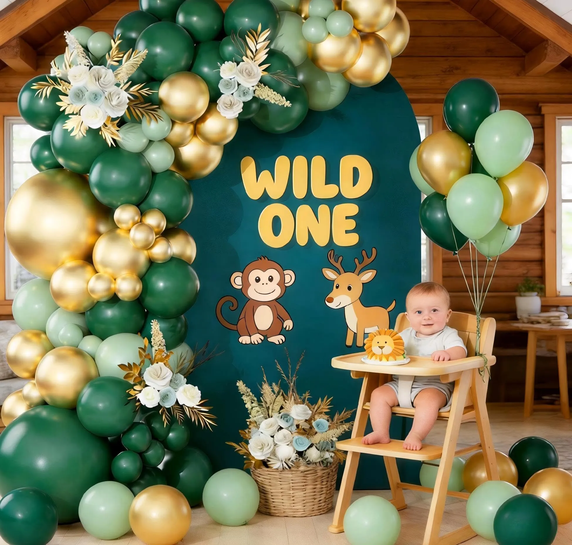Netnology Kit Ghirlanda Arco Palloncini Verde Scuro e Oro, 119 Pezzi - immagine 8