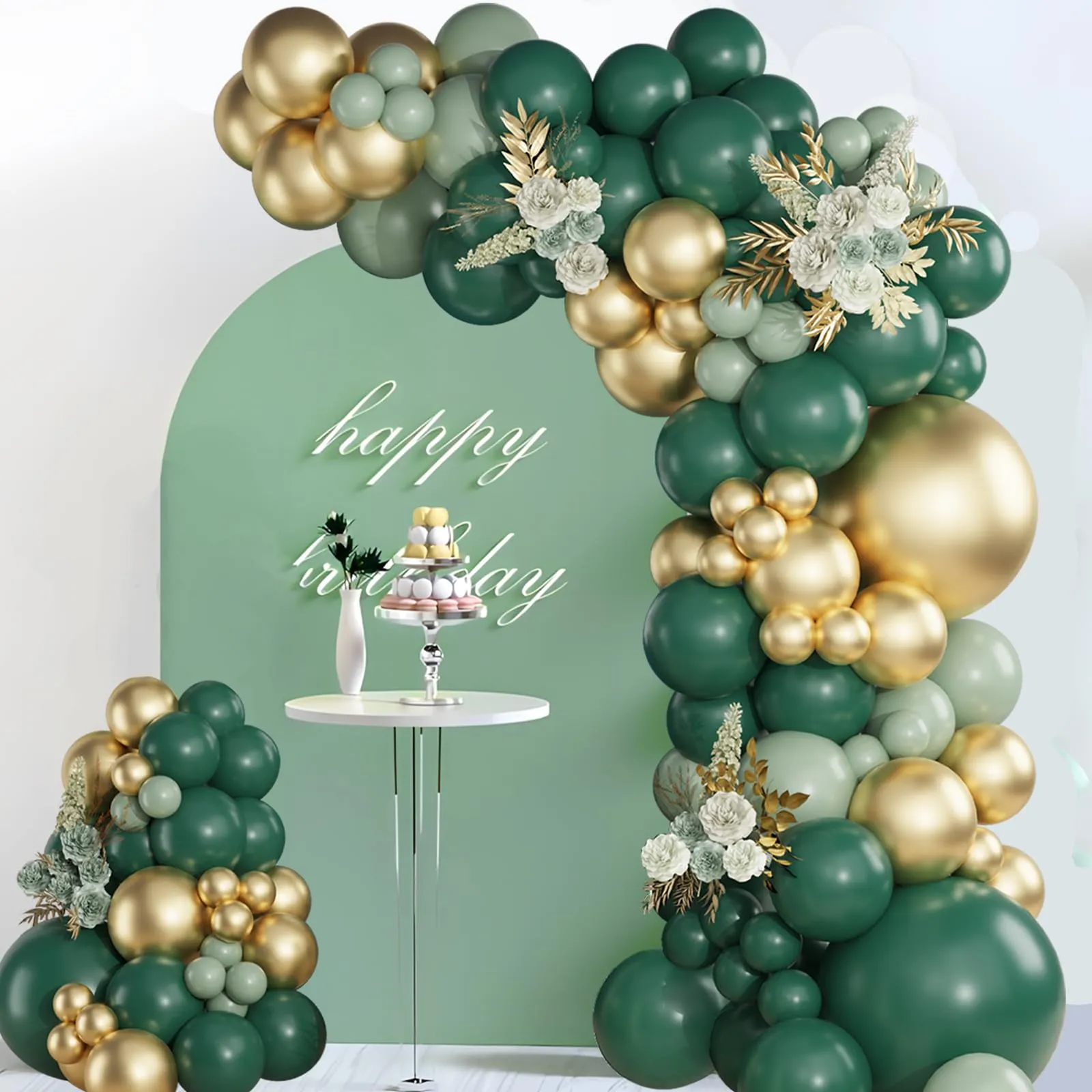 Netnology Kit Ghirlanda Arco Palloncini Verde Scuro e Oro, 119 Pezzi - immagine 9