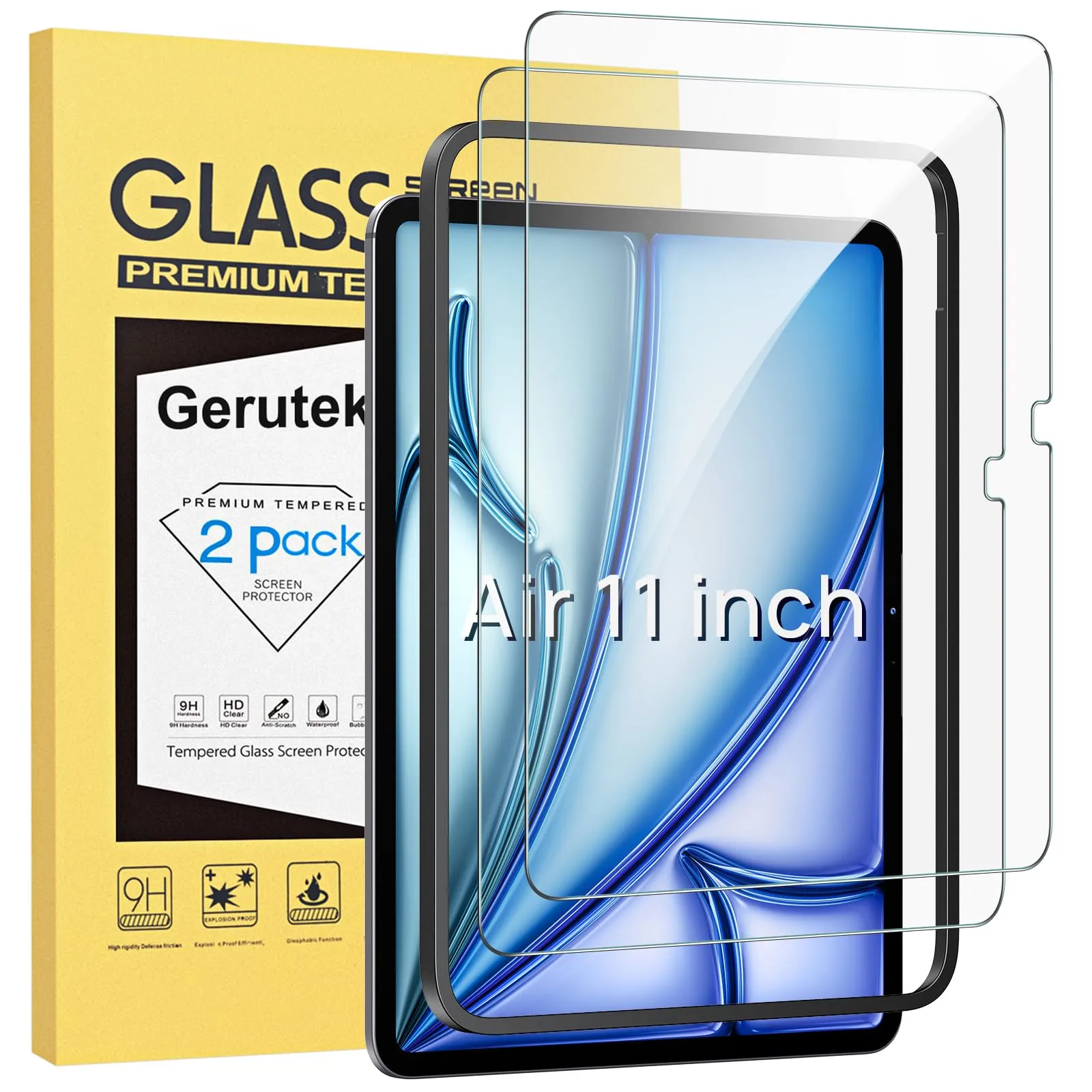 Gerutek Pellicola Protettiva in Vetro Temperato per iPad Air 11'' M4/M3/M2 (2 Pezzi) - immagine 1