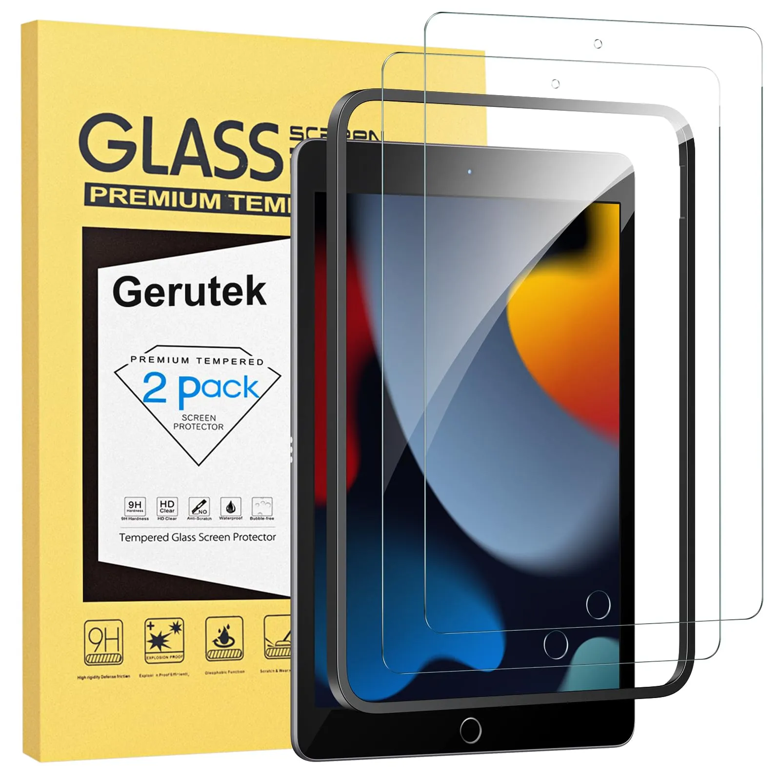 Gerutek Pellicola Protettiva in Vetro Temperato per iPad 10.2 7a/8a/9a Generazione (2019/2020/2021), 2 Pezzi - immagine 1