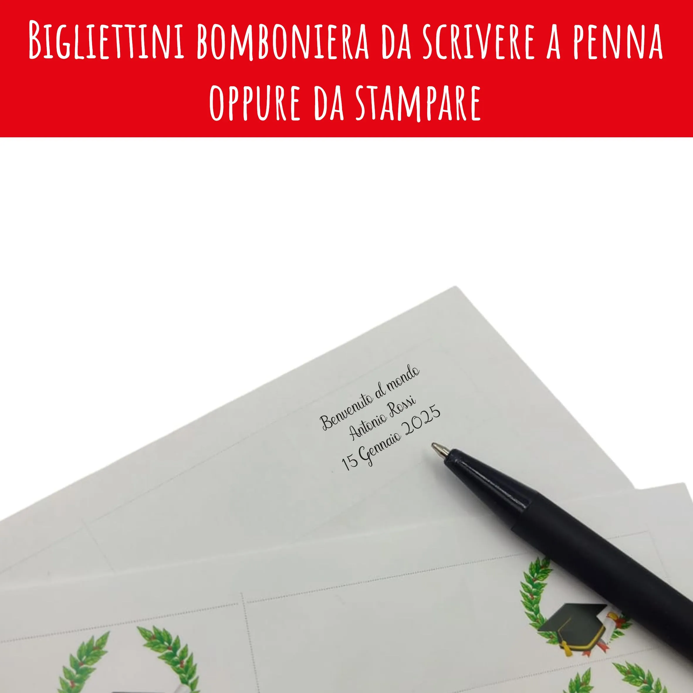 PV Grafik Bomboniere Laurea Prime 24+24 Scatoline Portaconfetti con Bigliettini e Nastrini Rossi, Design Corona Alloro (L8L) - immagine 4