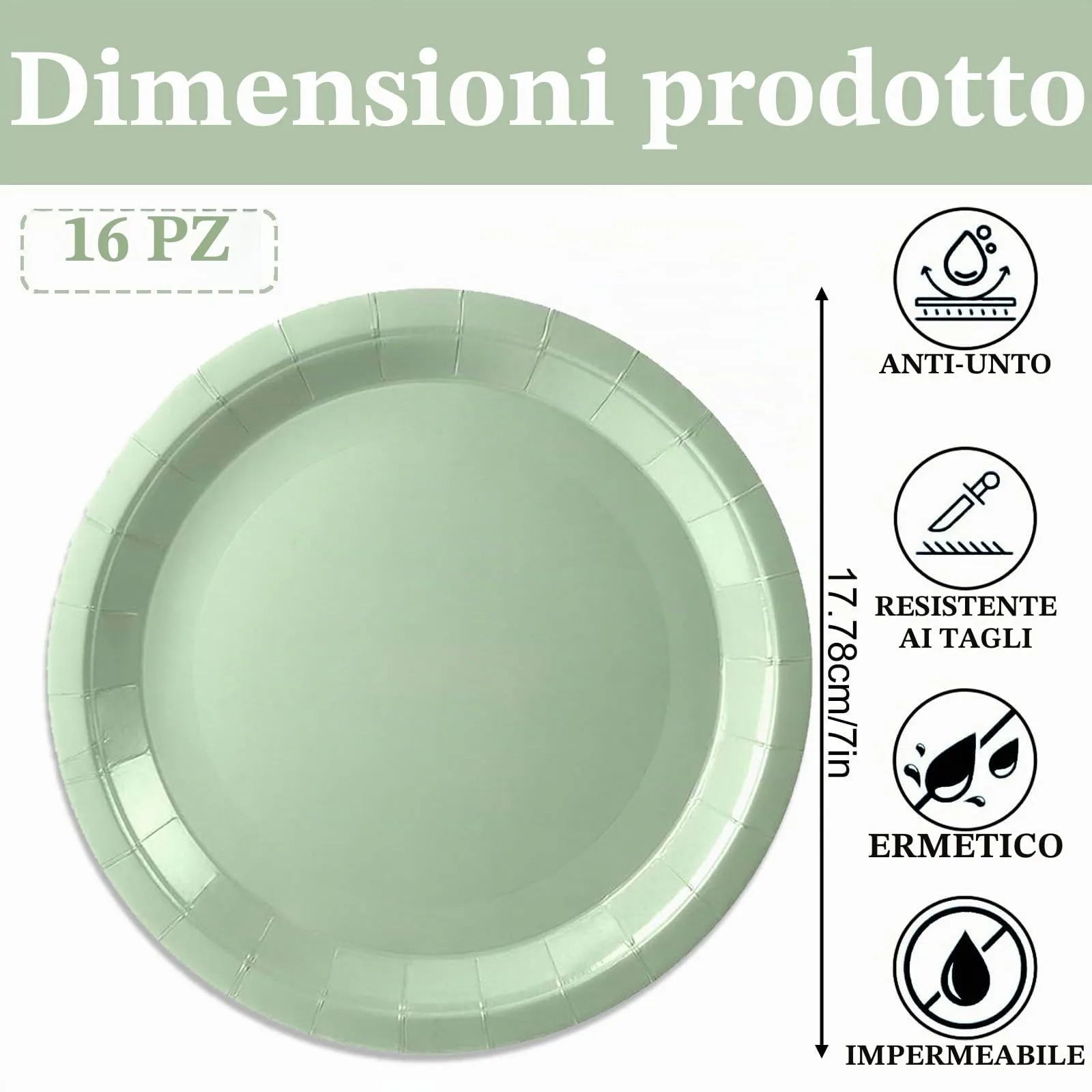 MOMAHUA Piatti di Carta Verde Salvia, 18cm, 16 Pezzi - immagine 2
