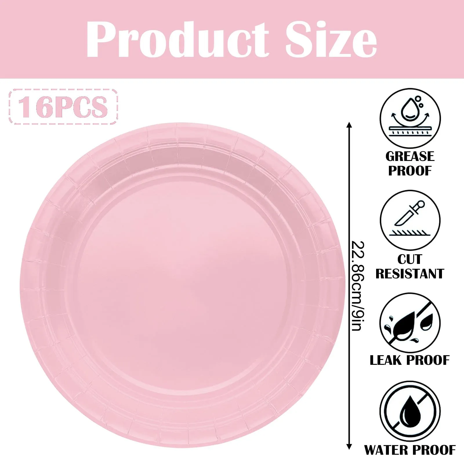 MOMAHUA Piatti di Carta Rosa, 23cm/9 Pollici, Set da 16 Pezzi - immagine 2