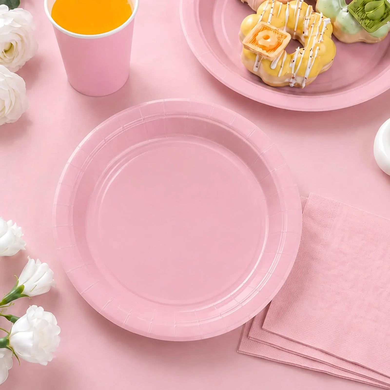 MOMAHUA Piatti di Carta Rosa, 23cm/9 Pollici, Set da 16 Pezzi - immagine 3