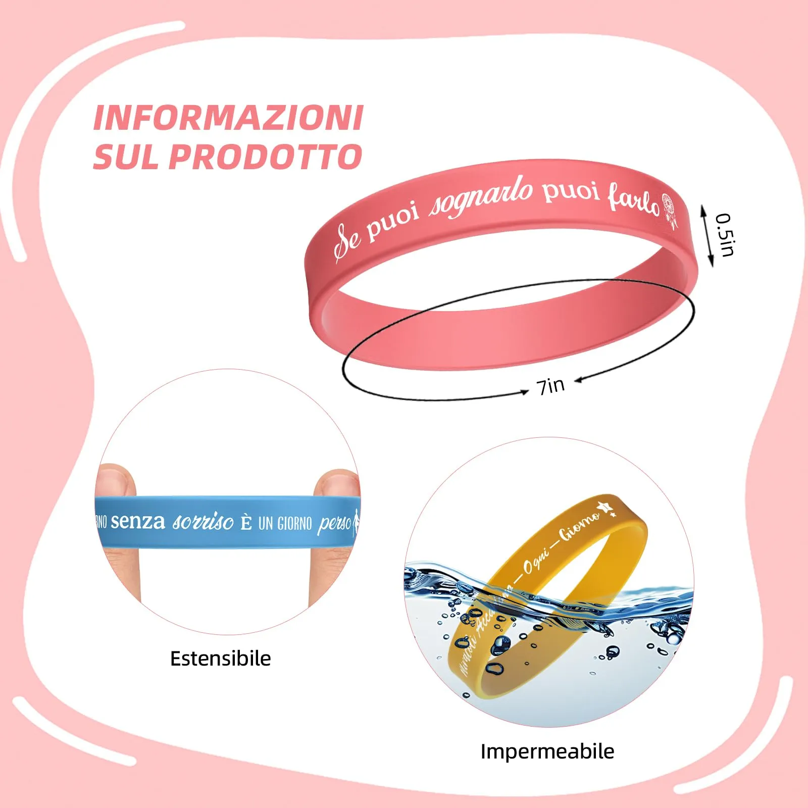 Xingch Set di Braccialetti Motivazionali in Silicone, 12 Pezzi, Multicolore, 21 cm - immagine 2