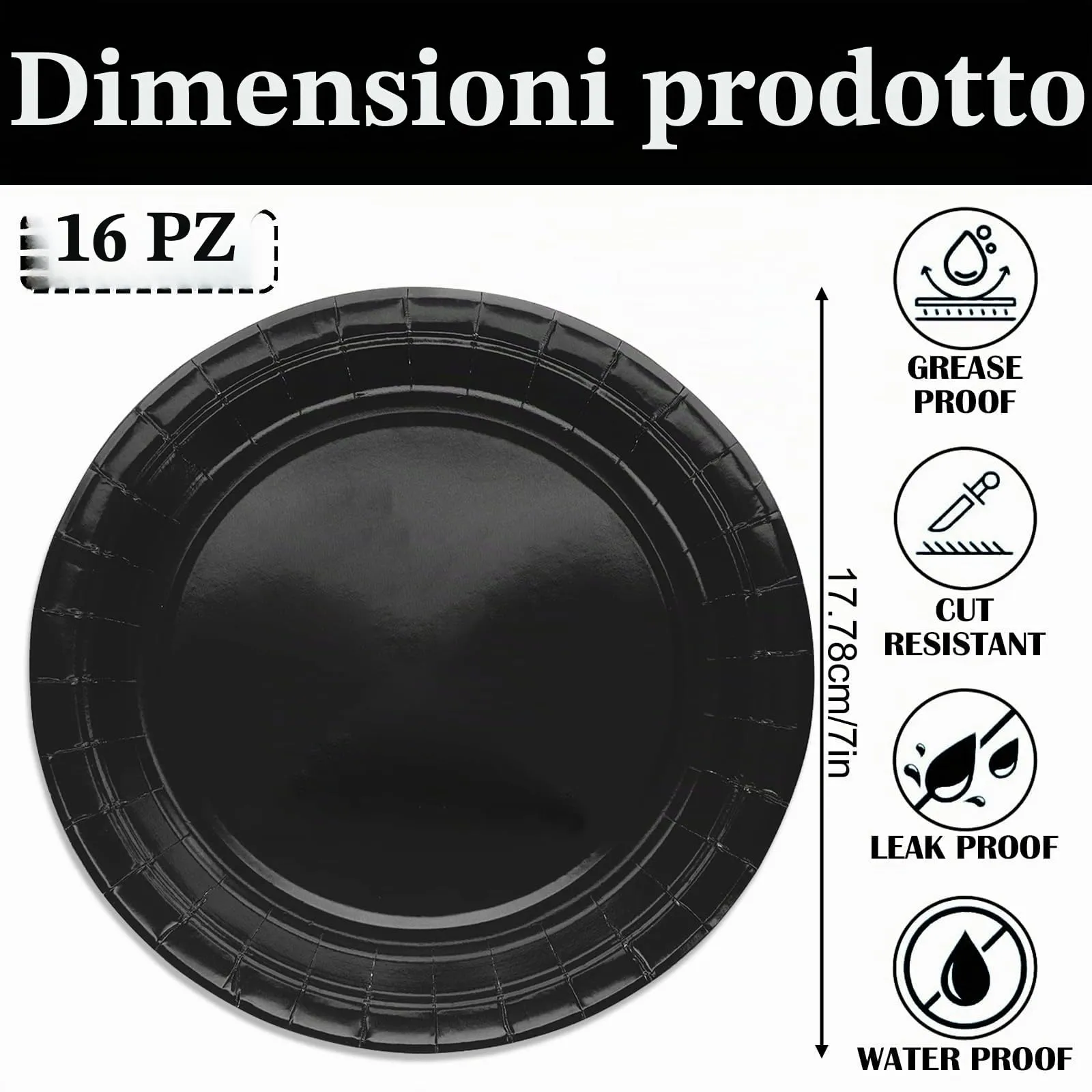 MOMAHUA Piatti di Carta Neri, 18cm/7 Pollici, Set da 16 Pezzi - immagine 2