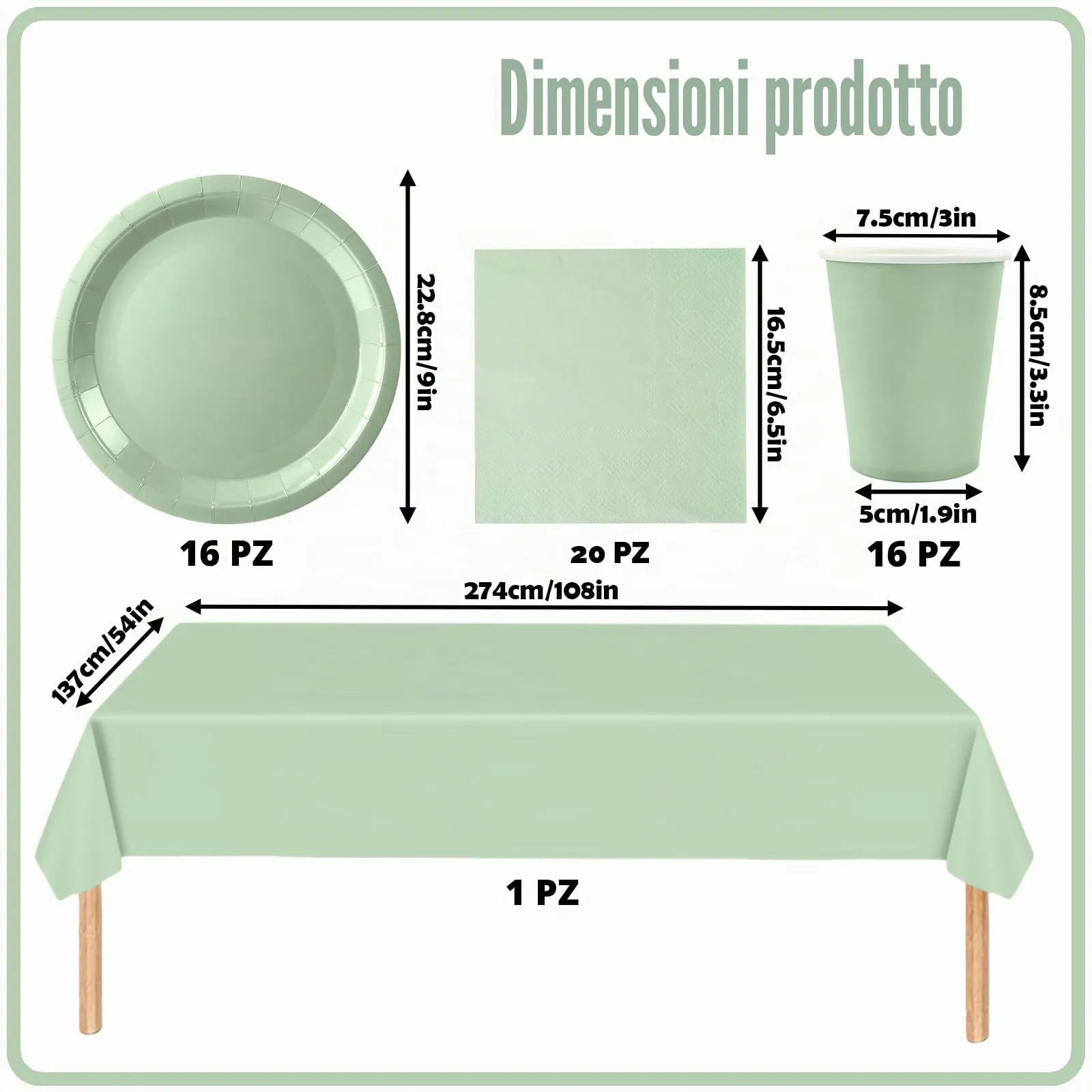 MOMAHUA Set di Stoviglie per Feste 53 Pezzi, Verde Salvia - immagine 2