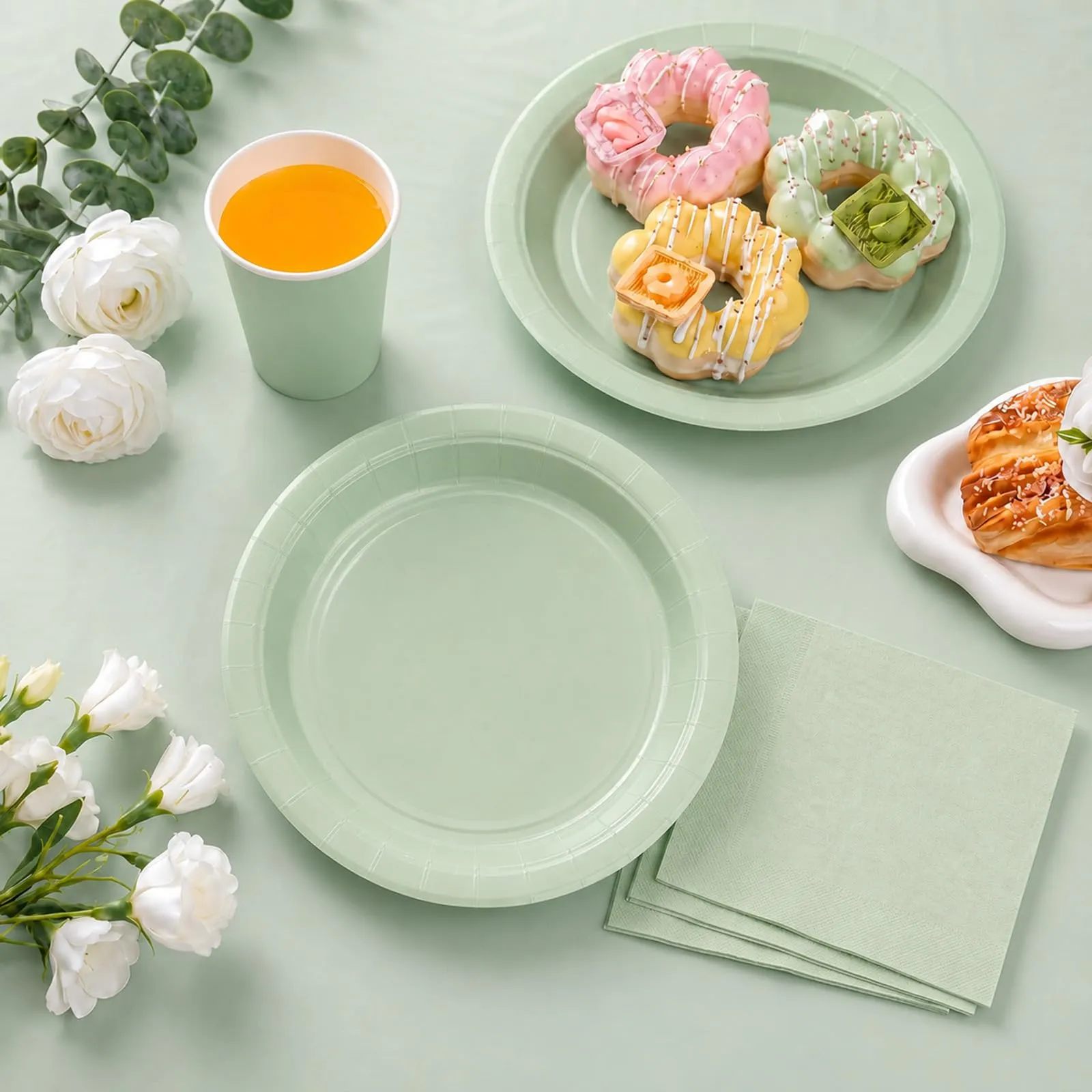 MOMAHUA Set di Stoviglie per Feste 53 Pezzi, Verde Salvia - immagine 3