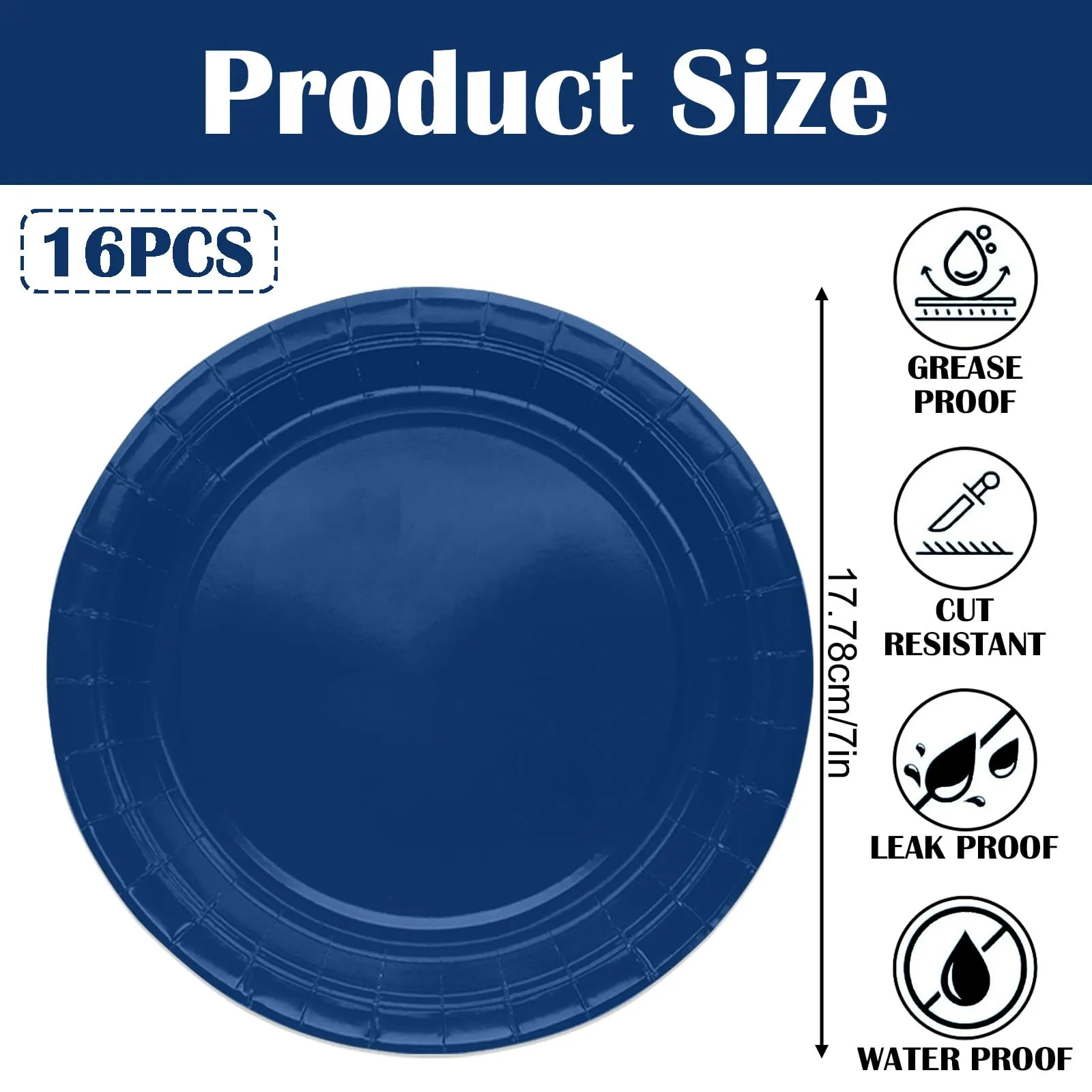 MOMAHUA Piatti di Carta Blu Navy, 18cm/7 Pollici, Set da 16 pezzi - immagine 2