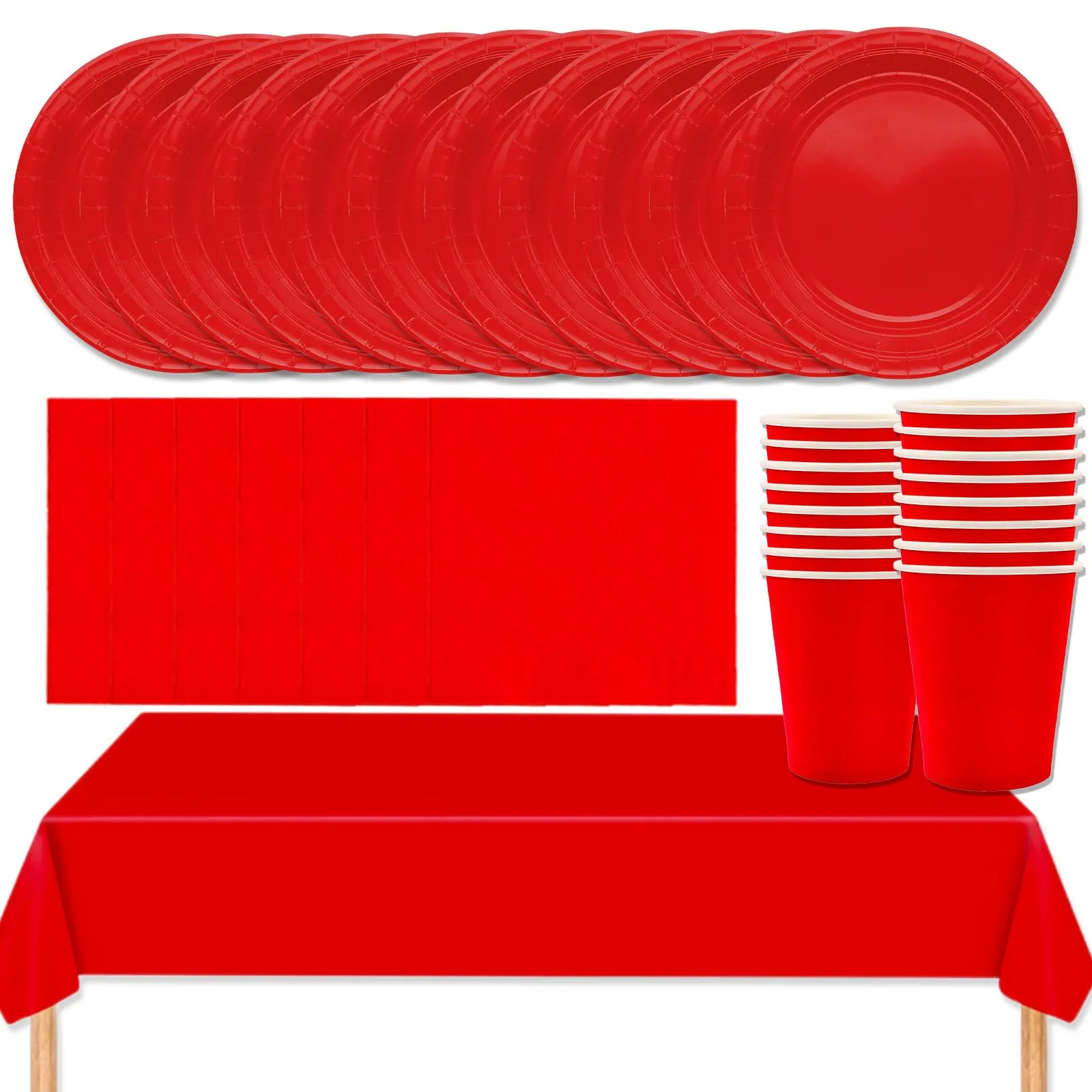 MOMAHUA Set di Stoviglie per Feste, 53 Pezzi, Rosso - immagine 1