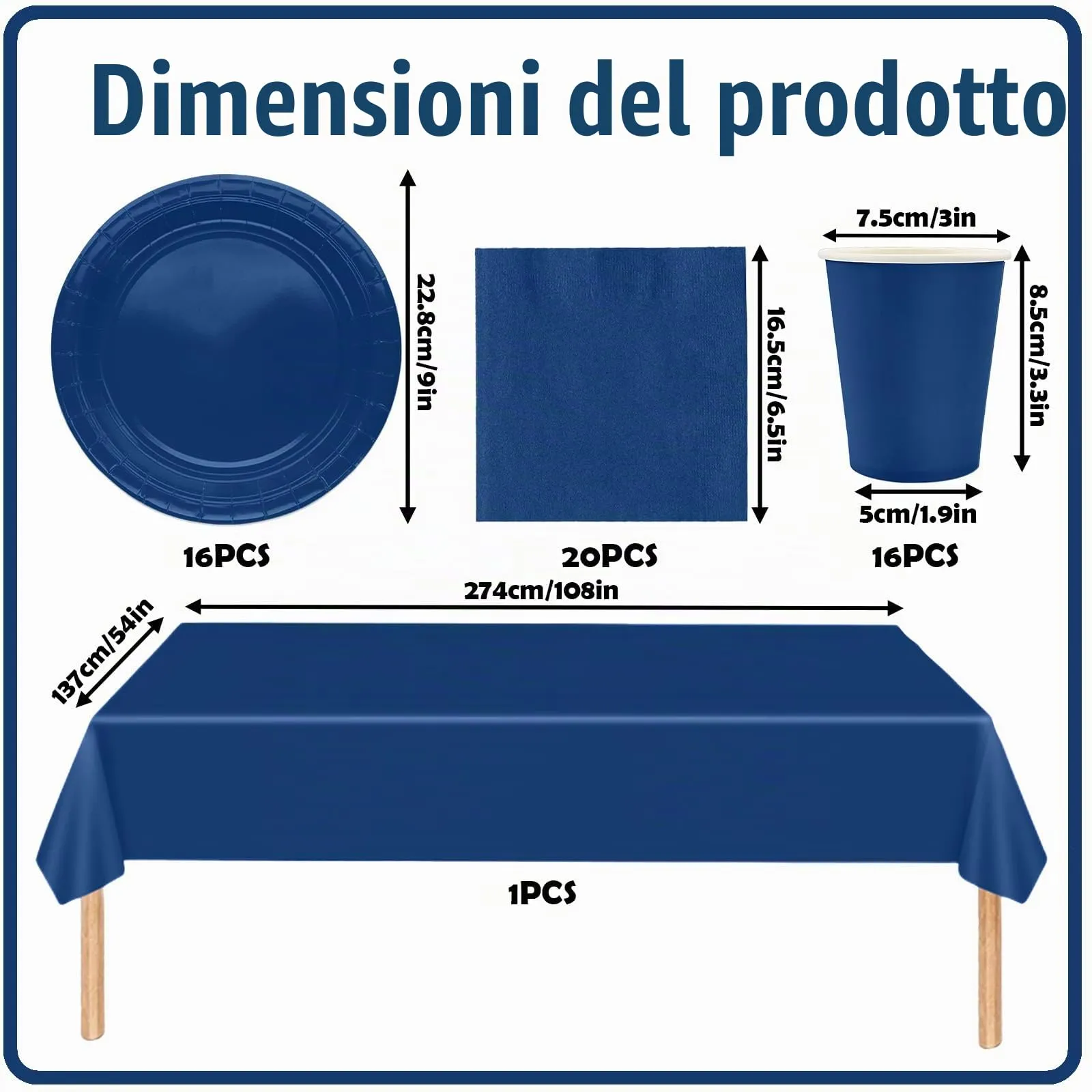 MOMAHUA Set di Stoviglie per Feste 53 Pezzi, Blu Navy - immagine 2