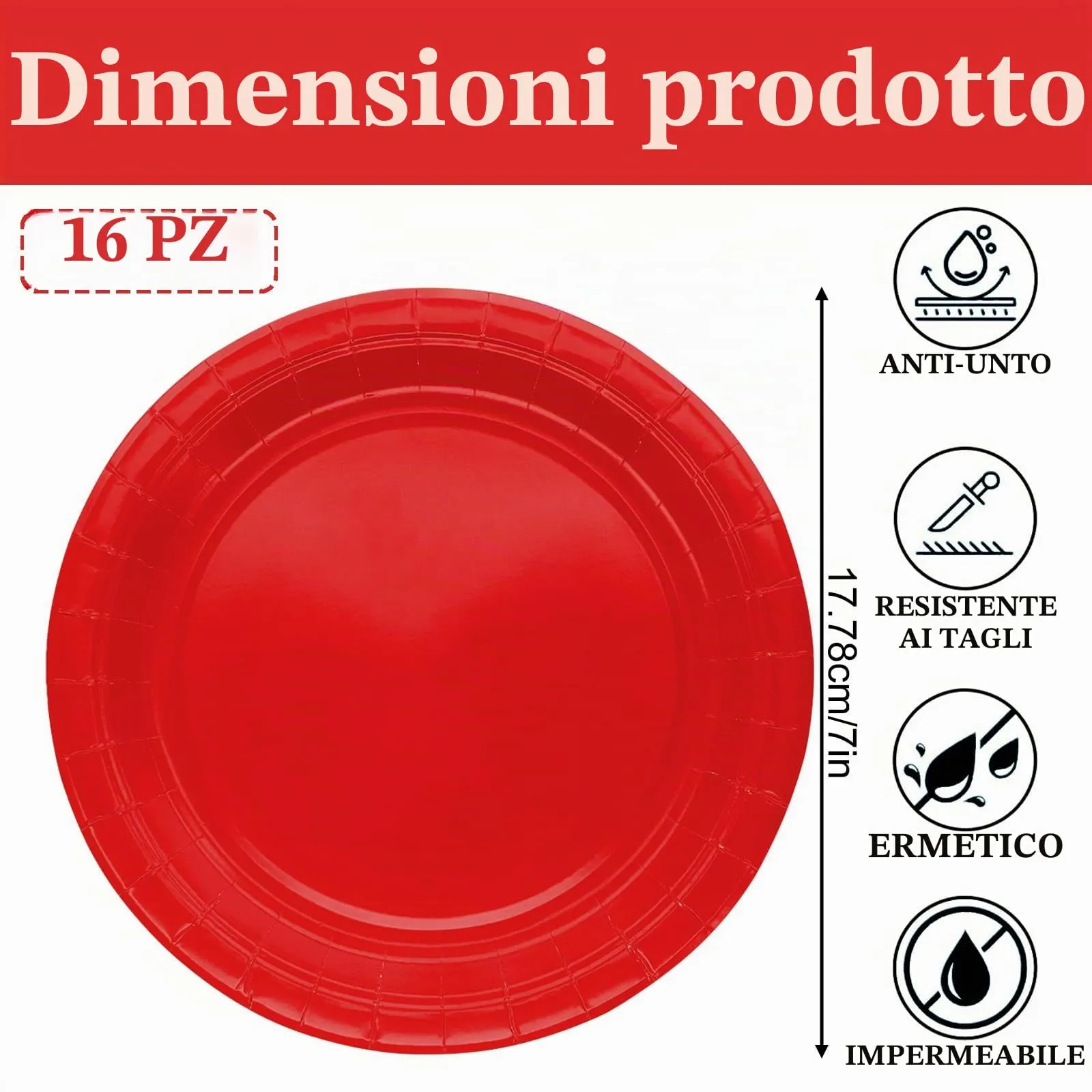 MOMAHUA Piatti di Carta Rossi, 18cm, Set da 16 Pezzi - immagine 2